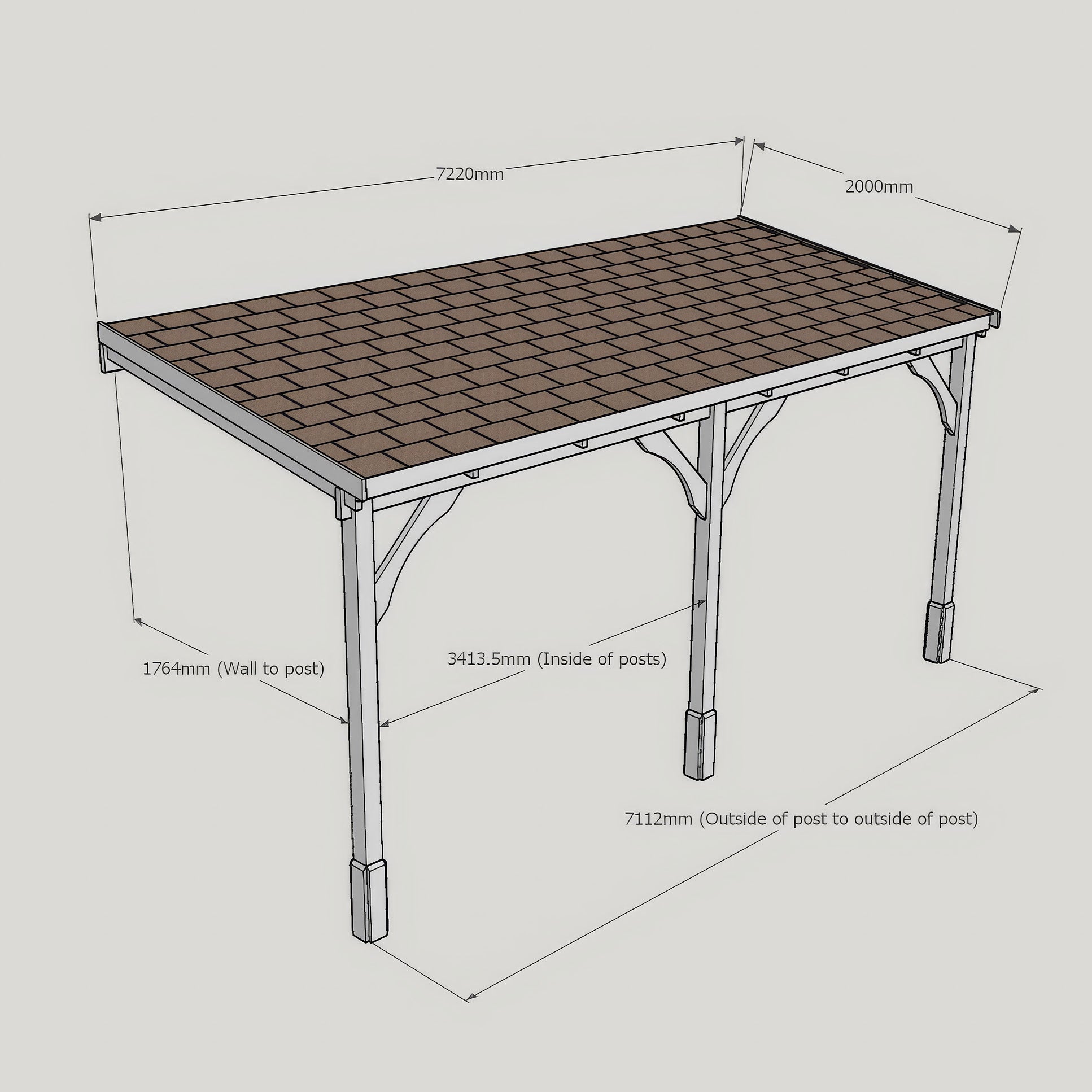Wall Mounted Felt Shingle Roof Gazebo - Light Green - 2m Depth x 7.22m Width