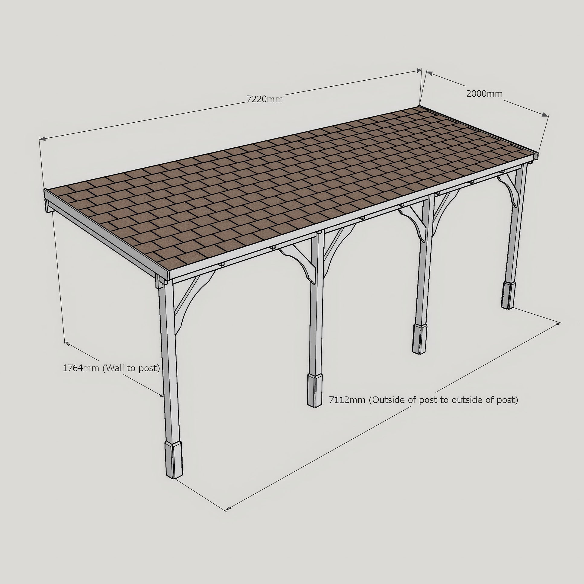 Wall Mounted Felt Shingle Roof Gazebo - Light Green - 2m Depth x 7.22m Width