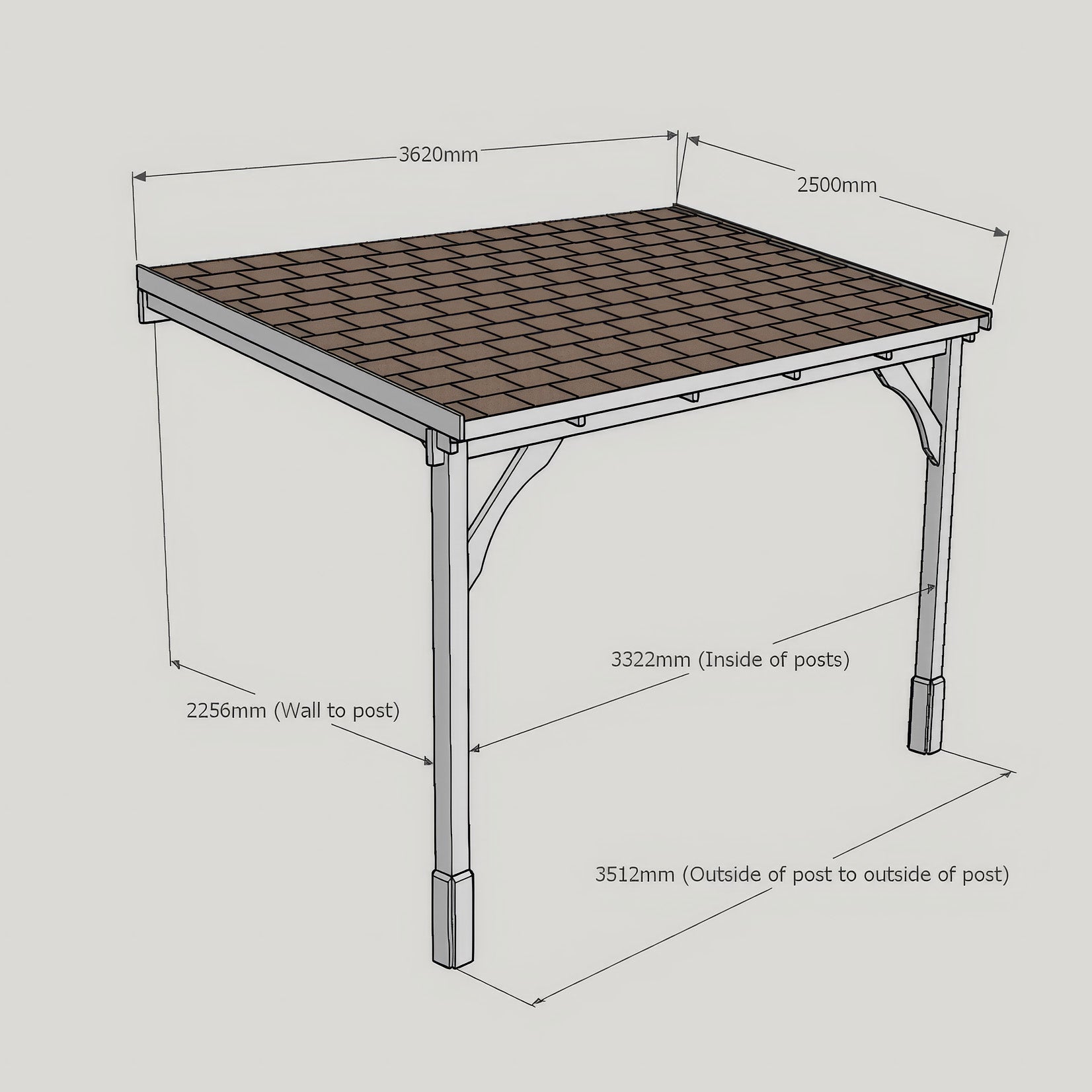 Wall Mounted Felt Shingle Roof Gazebo - Light Green - 2.5m Depth x 3.62m Width