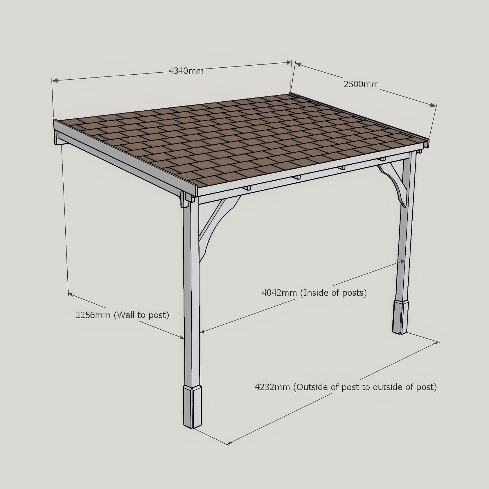 Wall Mounted Felt Shingle Roof Gazebo - Light Green - 2.5m Depth x 4.34m Width