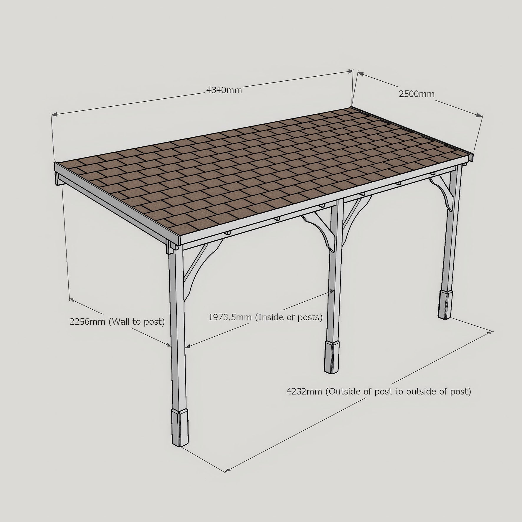 Wall Mounted Felt Shingle Roof Gazebo - Light Green - 2.5m Depth x 4.34m Width