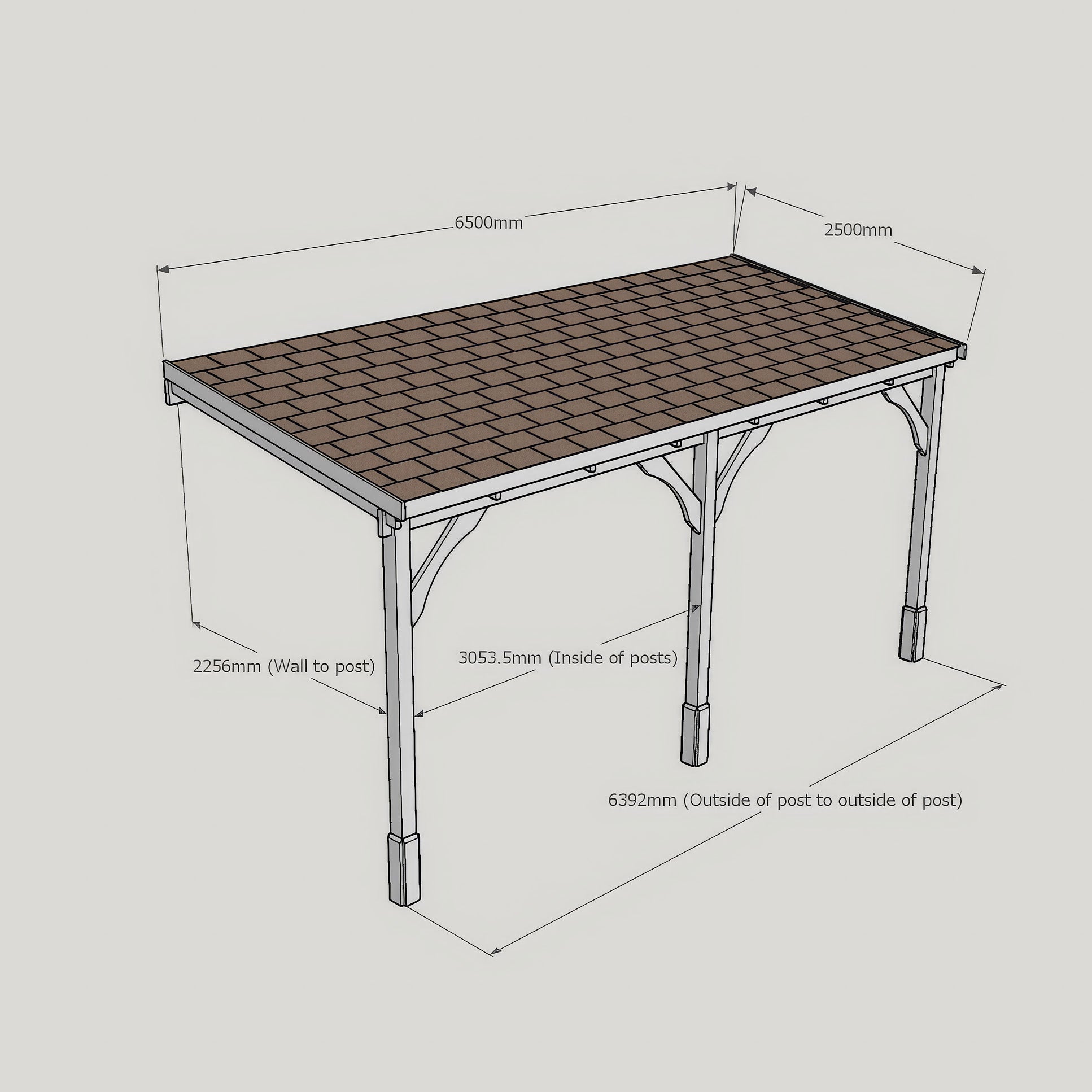 Wall Mounted Felt Shingle Roof Gazebo - Light Green - 2.5m Depth x 6.5m Width