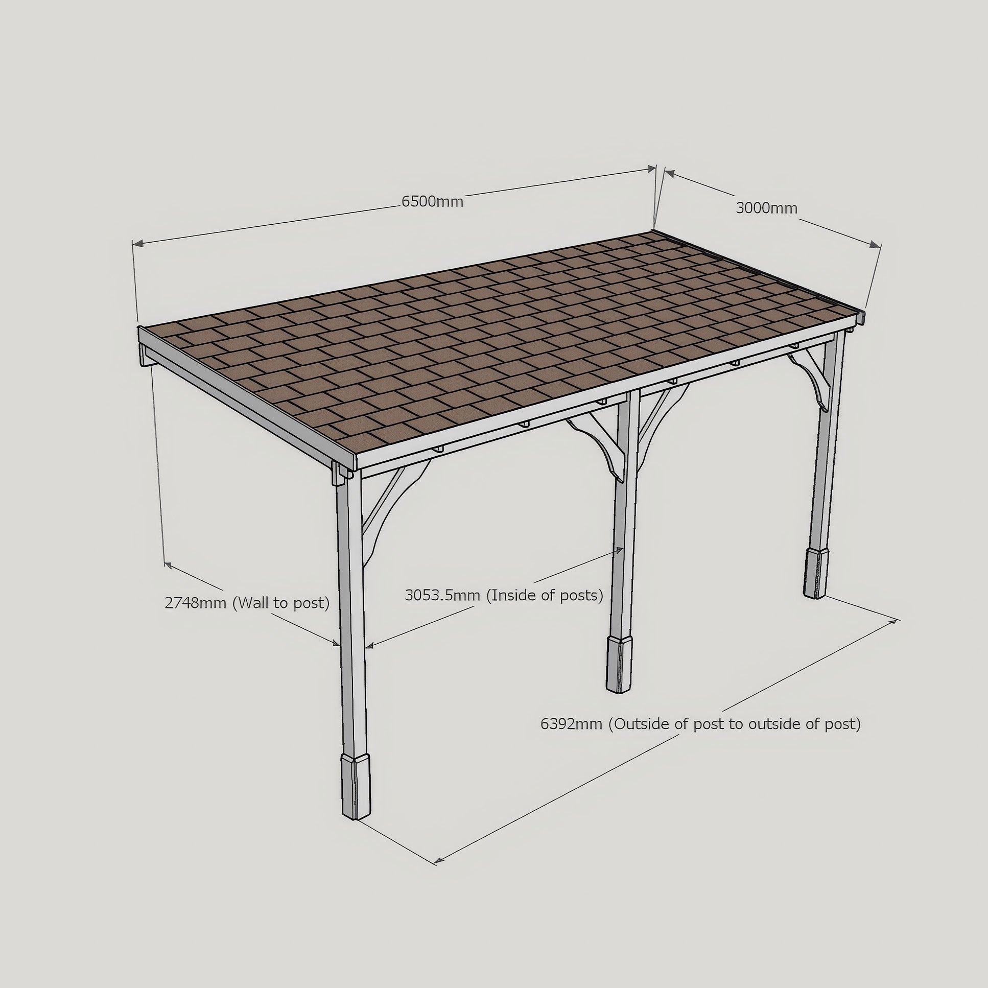 Wall Mounted Felt Shingle Roof Gazebo - Light Green - 3m Depth x 6.5m Width