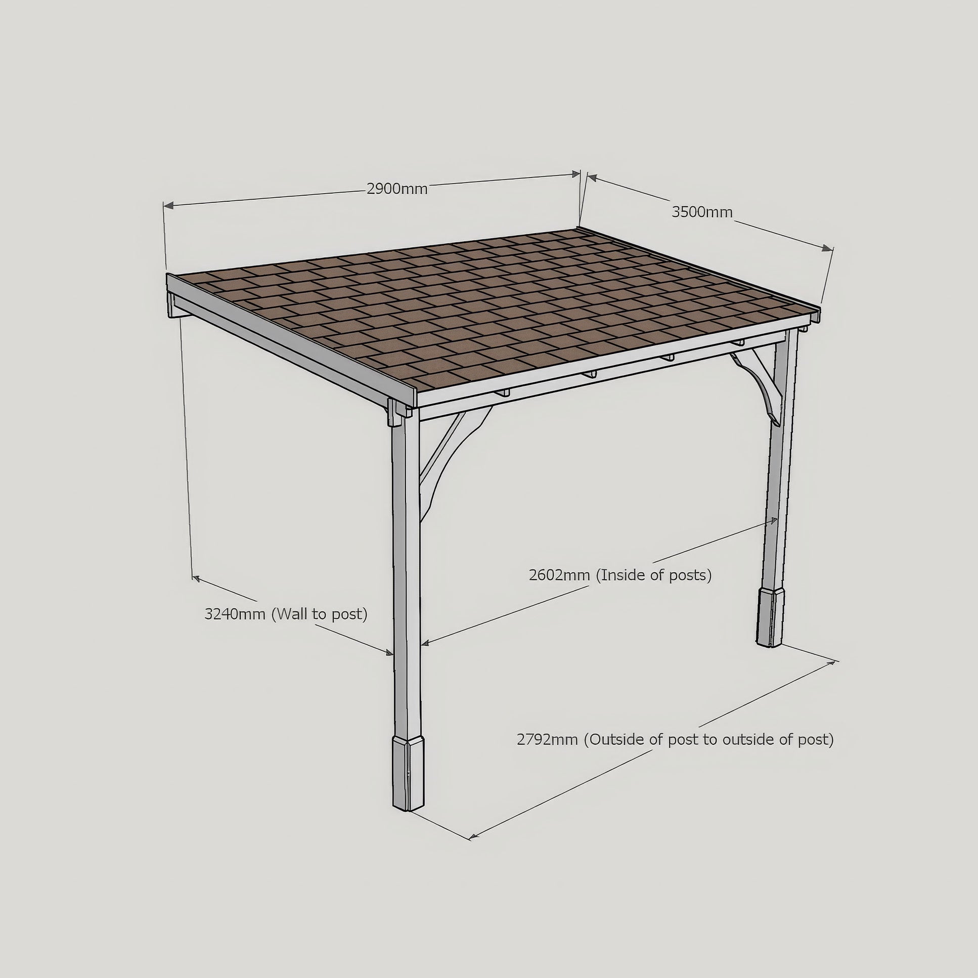 Wall Mounted Felt Shingle Roof Gazebo - Light Green - 3.5m Depth x 2.9m Width