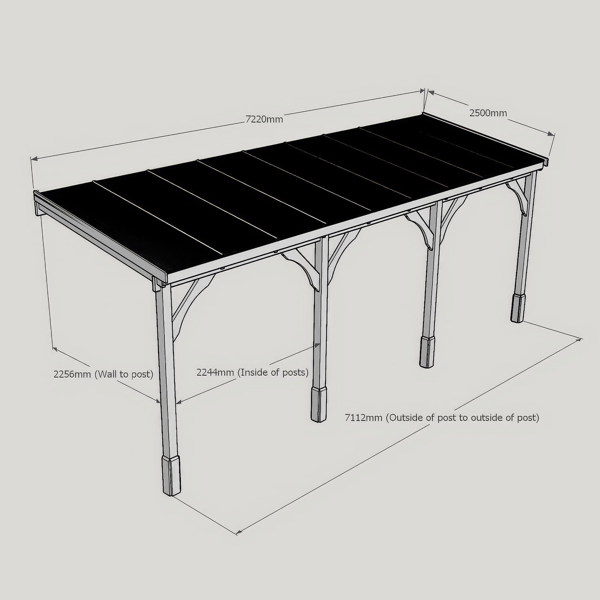 Wall Mounted Polycarbonate Roof Gazebo - Rustic Brown - 2.5m Depth x 7.22m Width