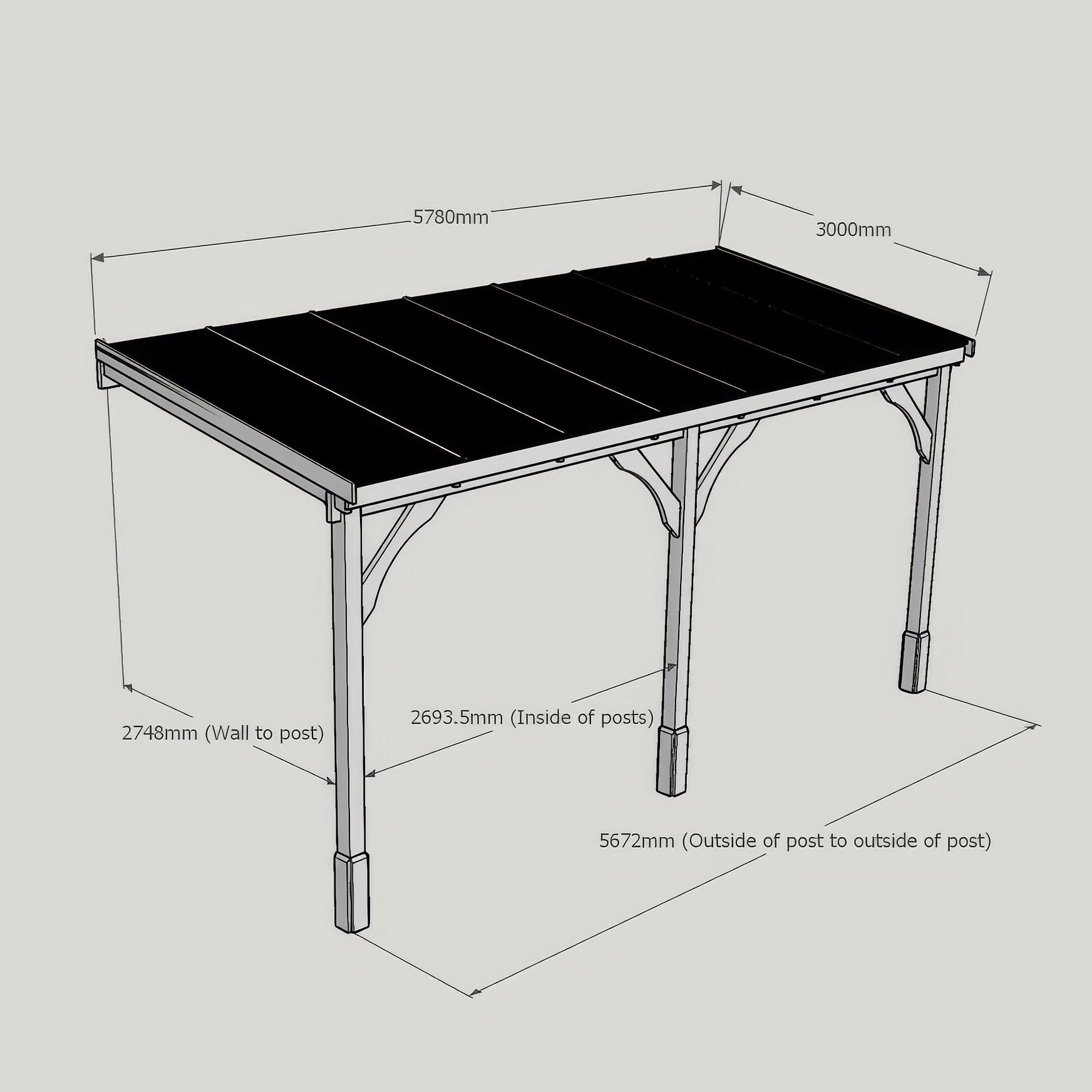 Wall Mounted Polycarbonate Roof Gazebo - Rustic Brown - 3m Depth x 5.78m Width