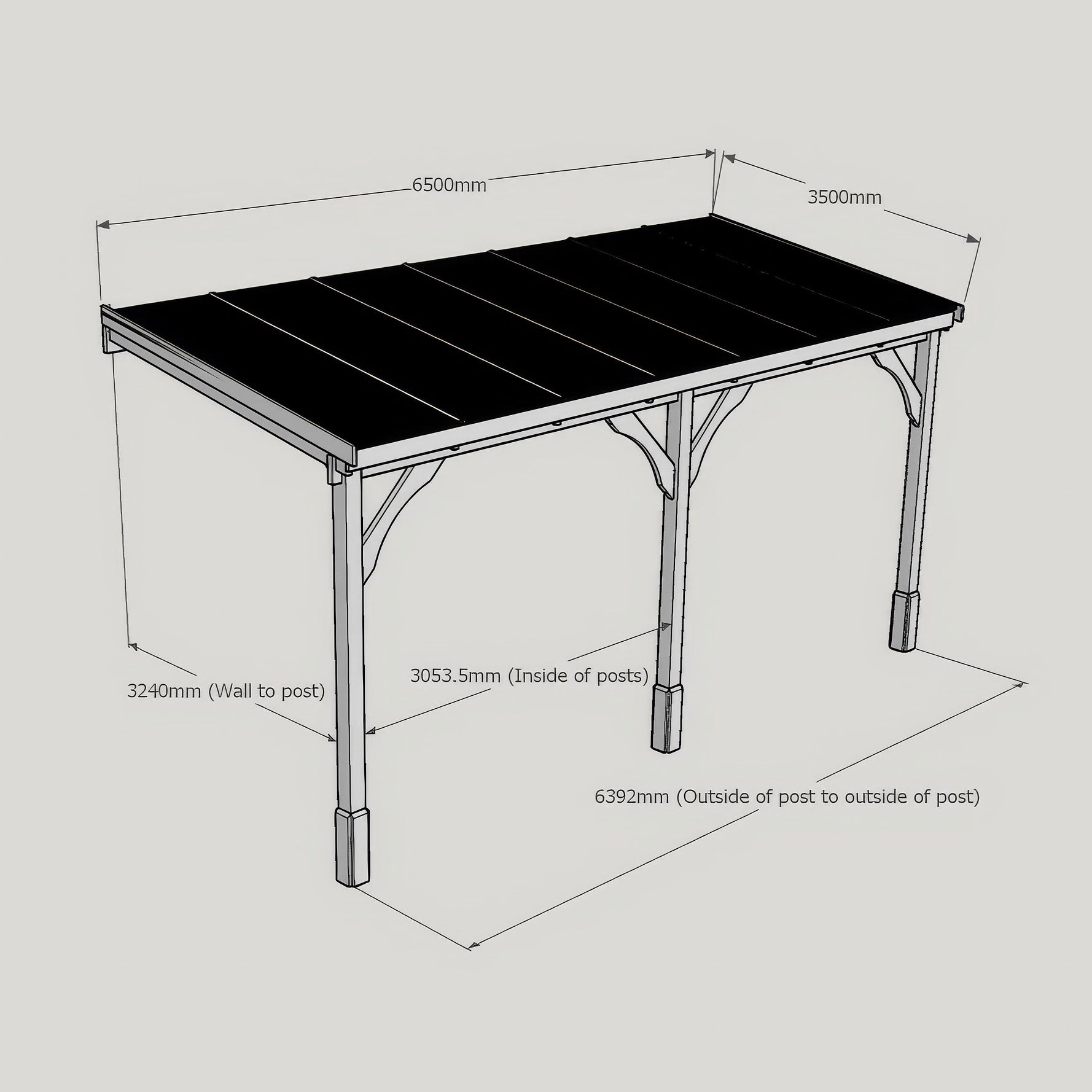 Wall Mounted Polycarbonate Roof Gazebo - Rustic Brown - 3.5m Depth x 6.5m Width