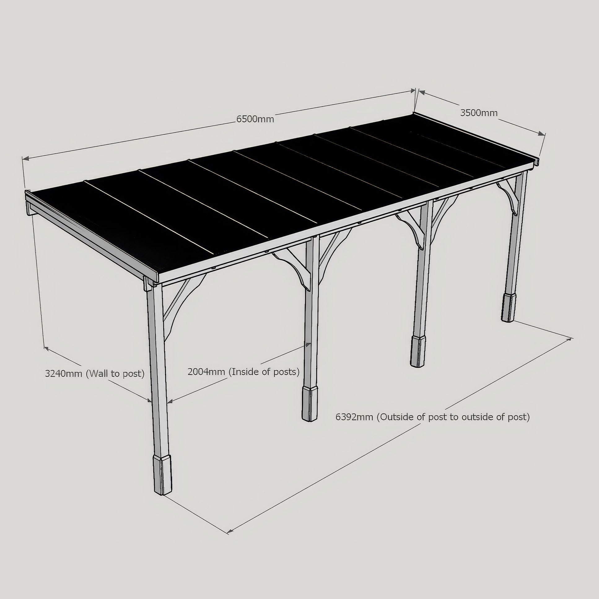 Wall Mounted Polycarbonate Roof Gazebo - Rustic Brown - 3.5m Depth x 6.5m Width