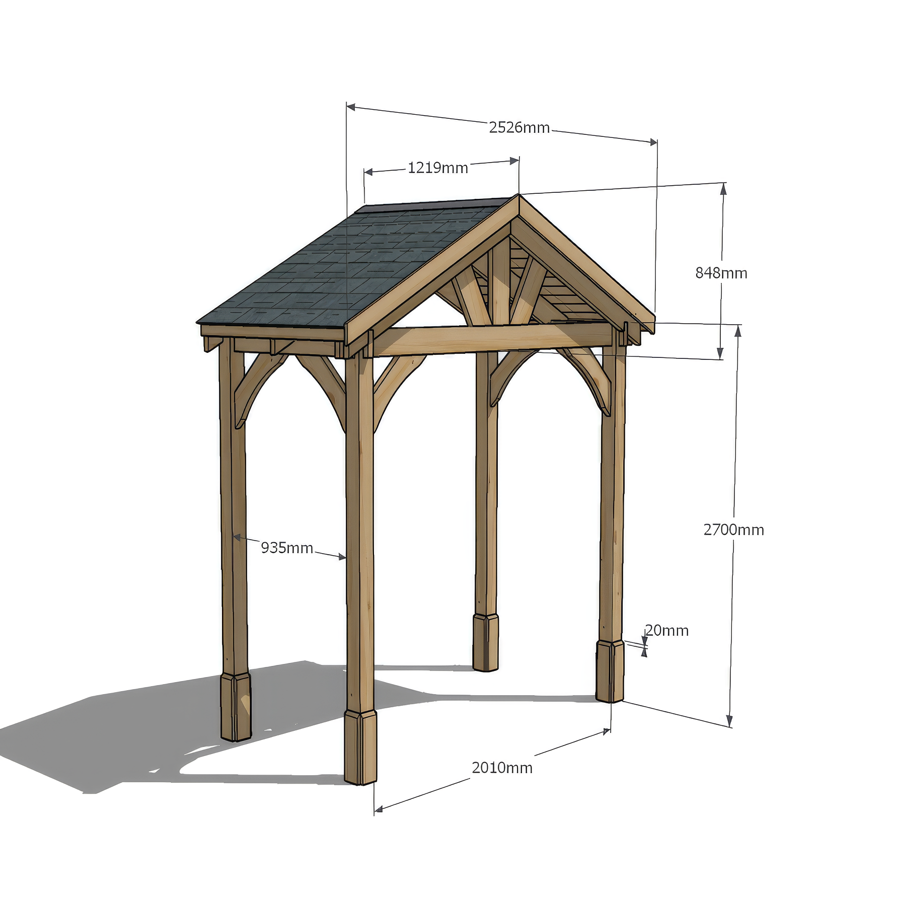 Felt Shingle Roof Porch - Rustic Brown - 1.22m Depth x 2.4m Width