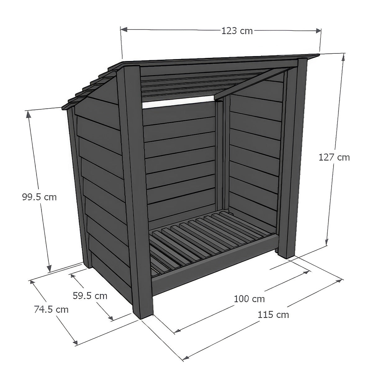 Greetham Log Store - Rustic Brown - Solid Panels - 4ft Wide x 4ft Tall - Clearance Grade