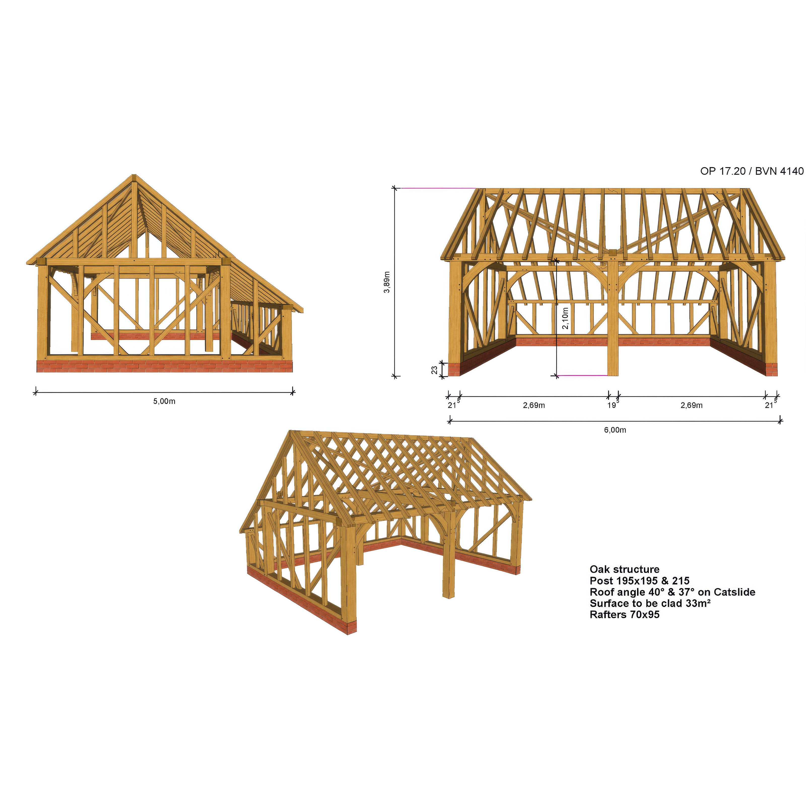 Freestanding Green Oak Framed Double Bay Garage with Dormer Roof - Catslide Extension