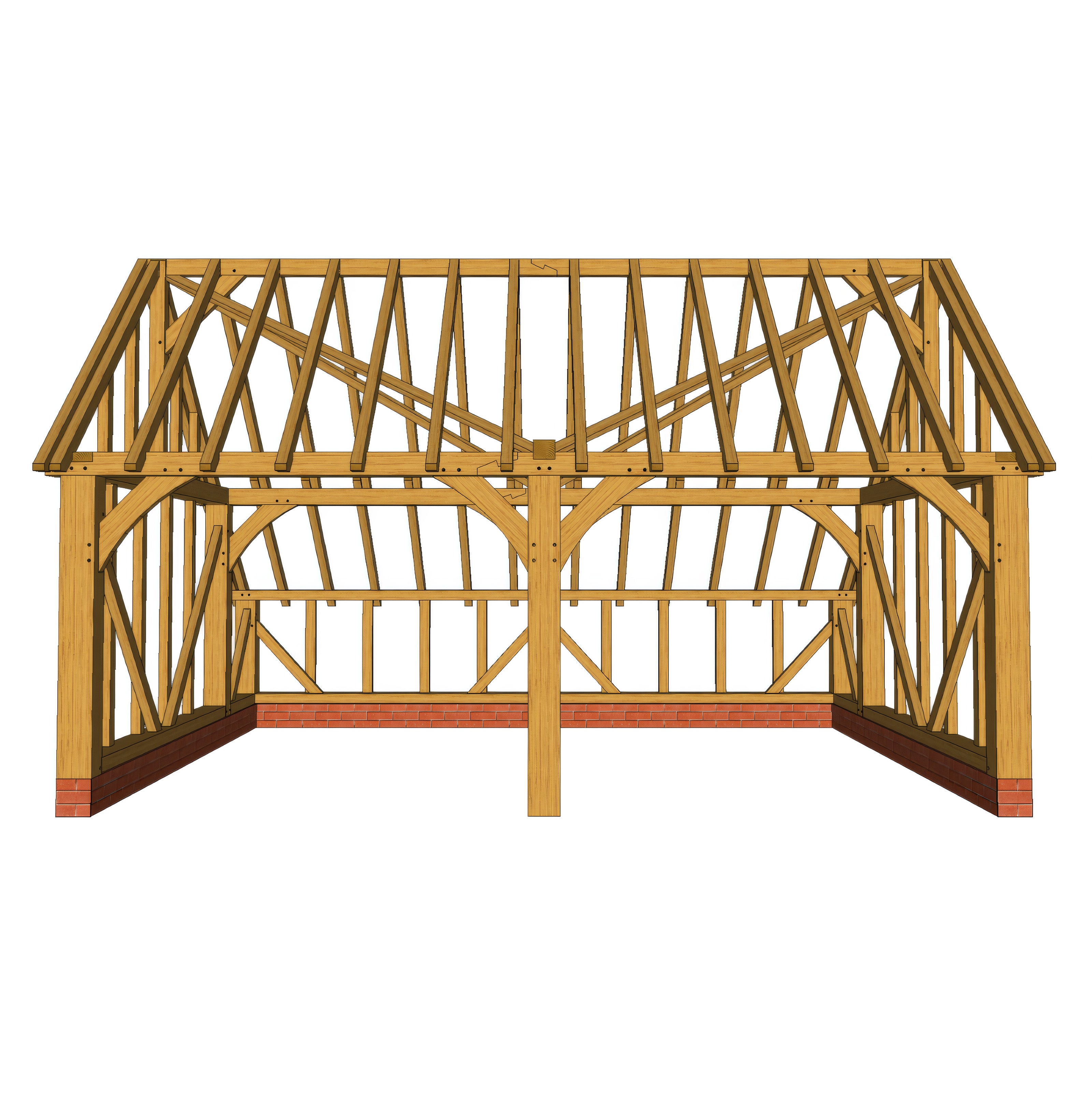 Freestanding Green Oak Framed Double Bay Garage with Dormer Roof - Catslide Extension