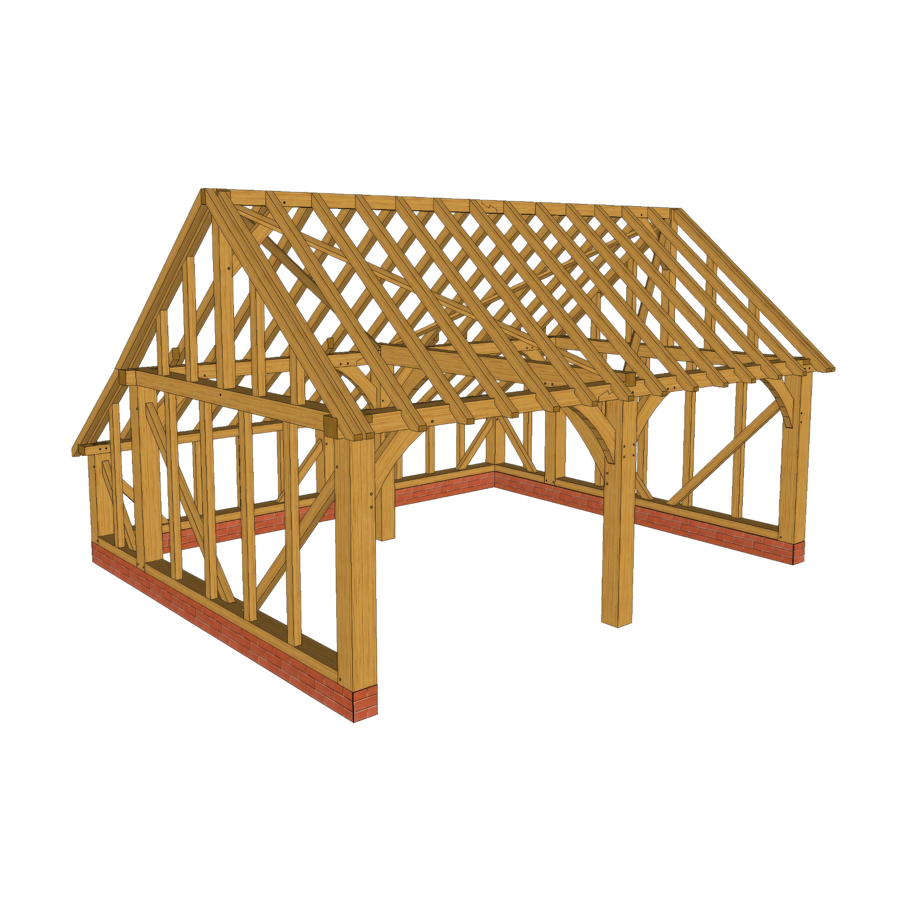 Freestanding Green Oak Framed Double Bay Garage with Dormer Roof - Catslide Extension