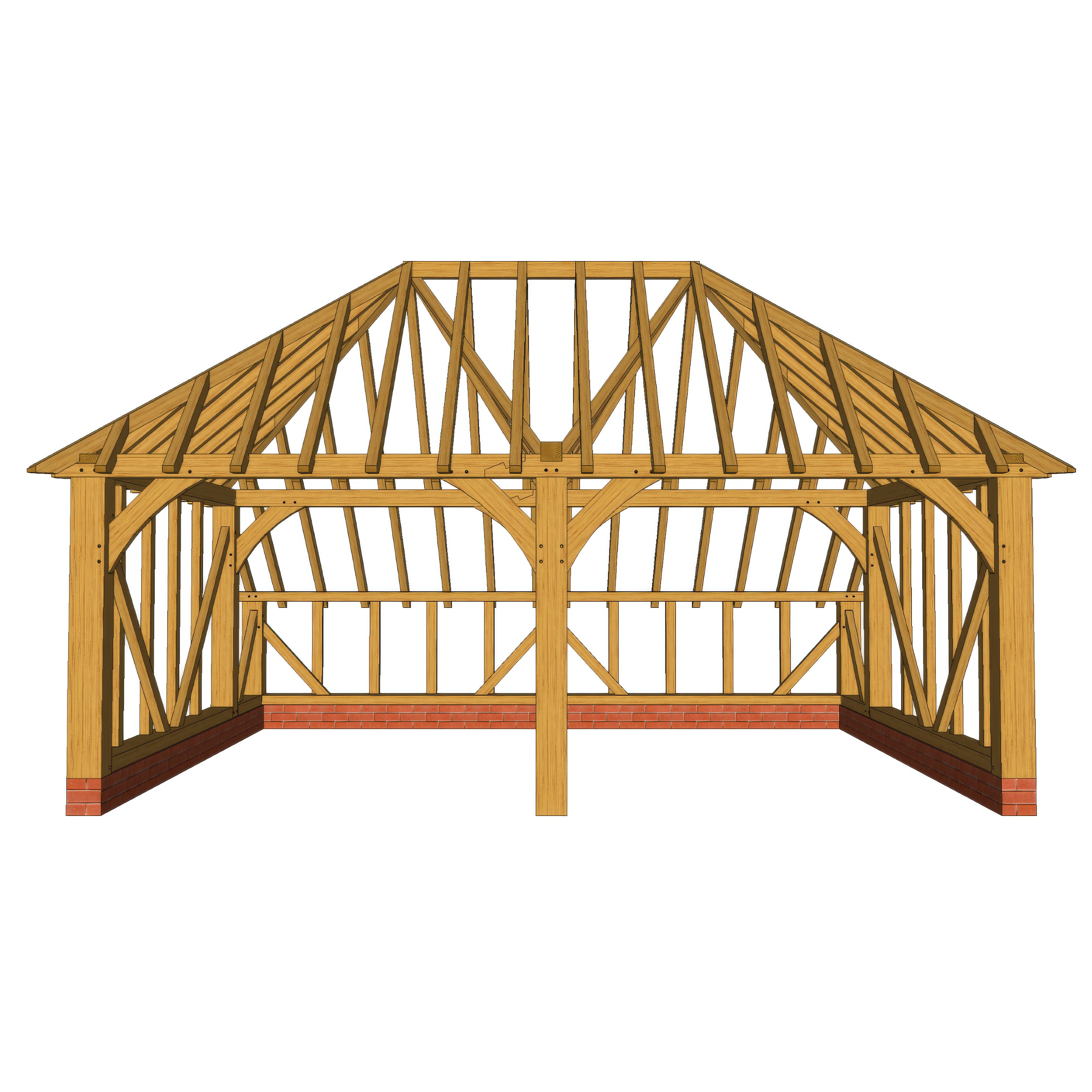 Freestanding Green Oak Framed Double Bay Garage with Hip Roof - Catslide Extension