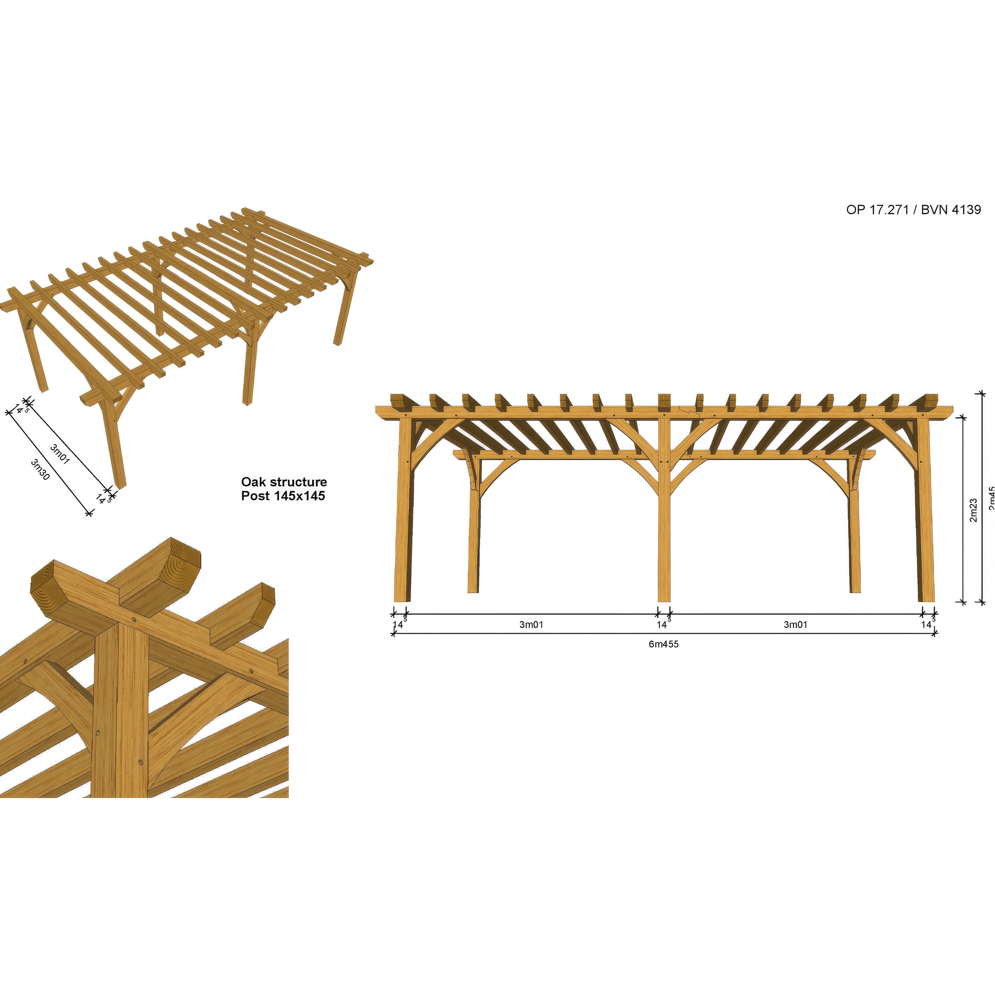 Freestanding Green Oak Framed Double Bay Pergola