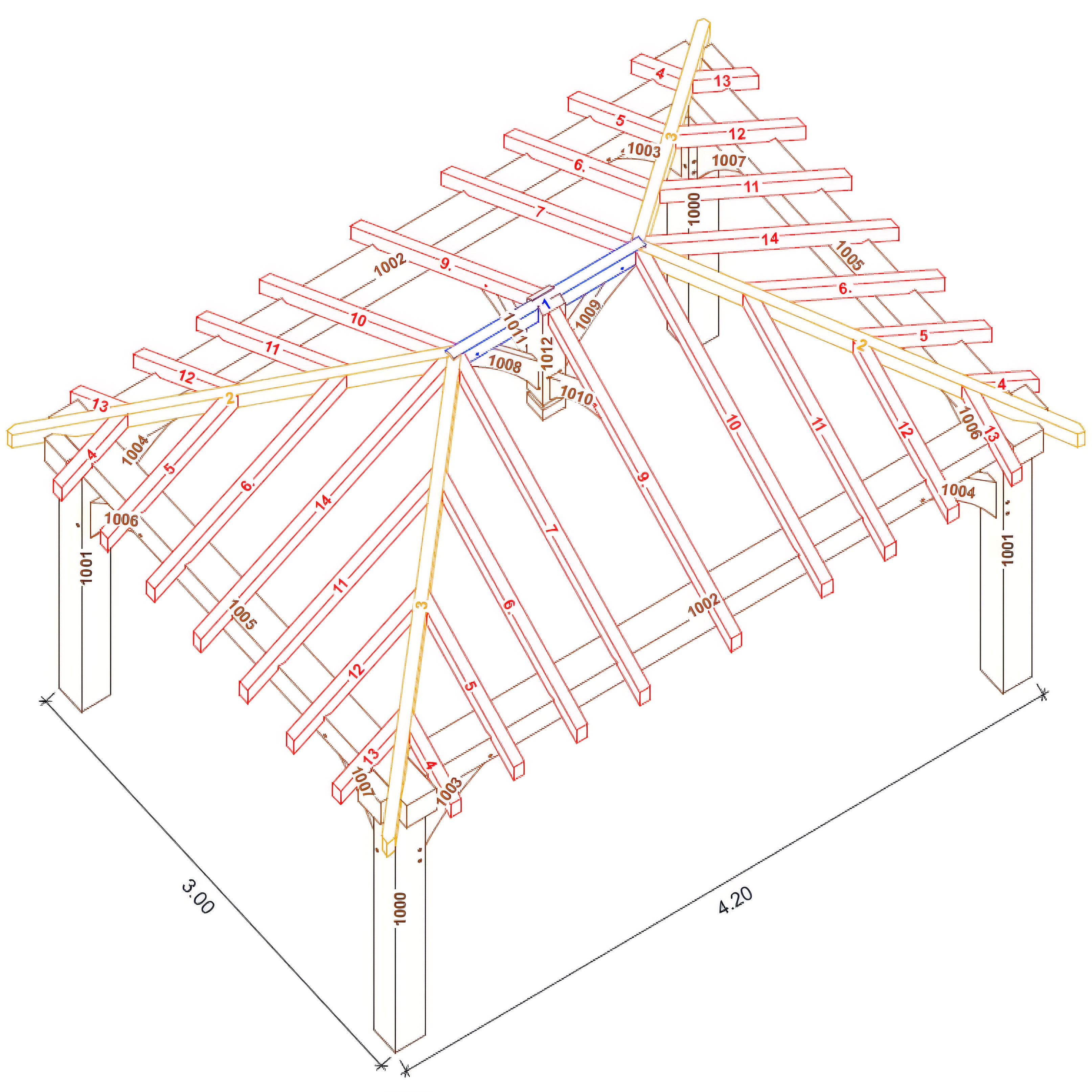 Freestanding Green Oak Framed Gazebo - 3m Width x 4.2m Length