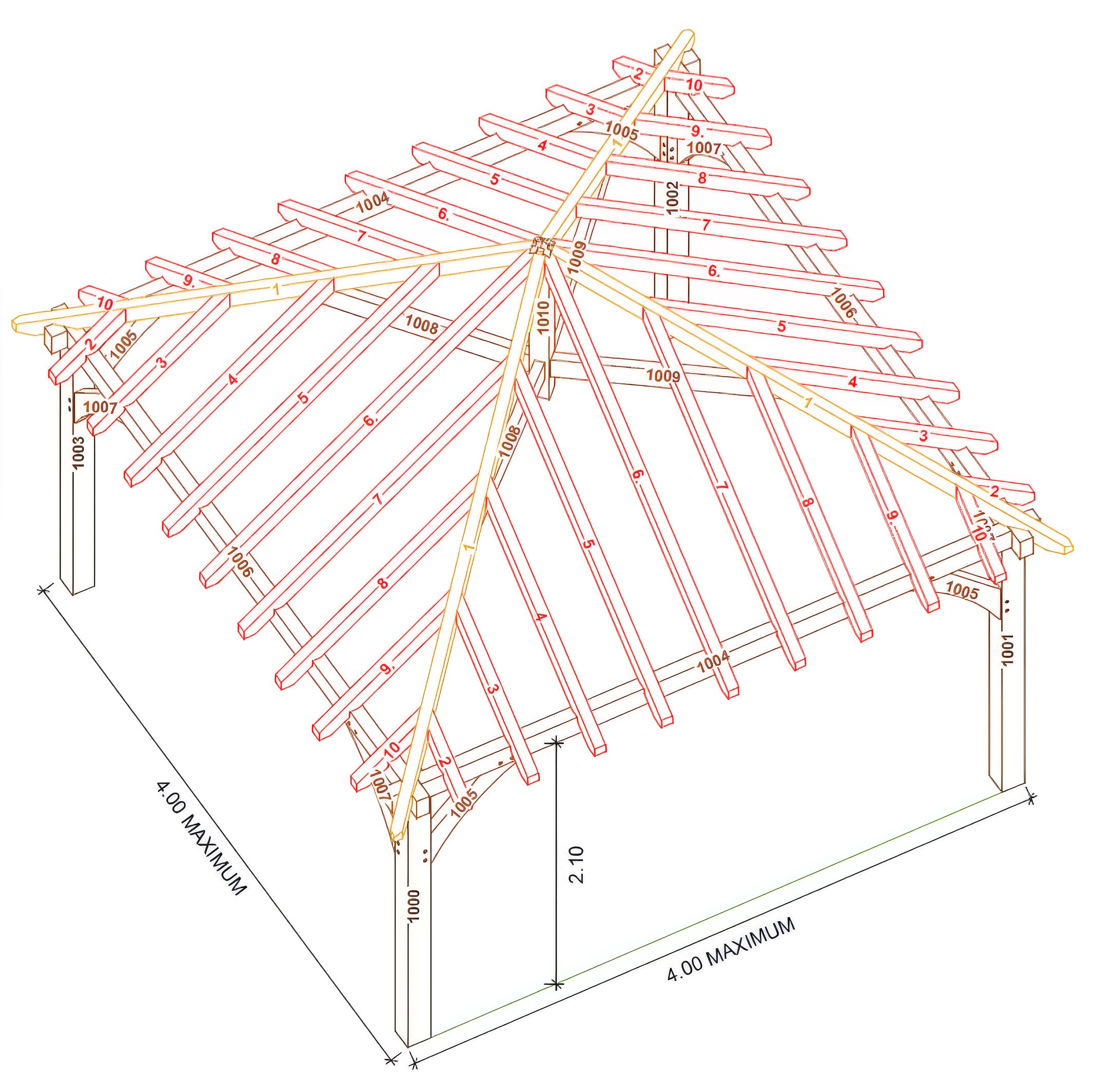 Freestanding Green Oak Framed Gazebo - 4m Width x 4m Length
