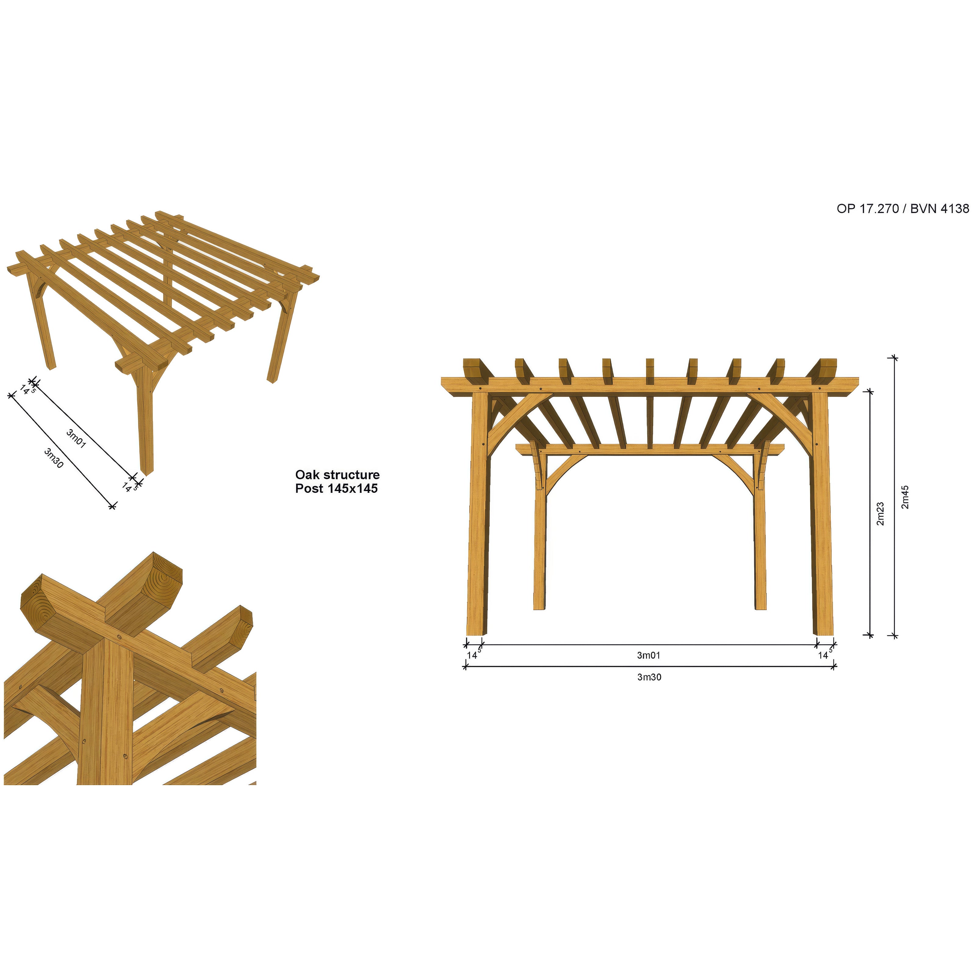 Freestanding Green Oak Framed Single Bay Pergola