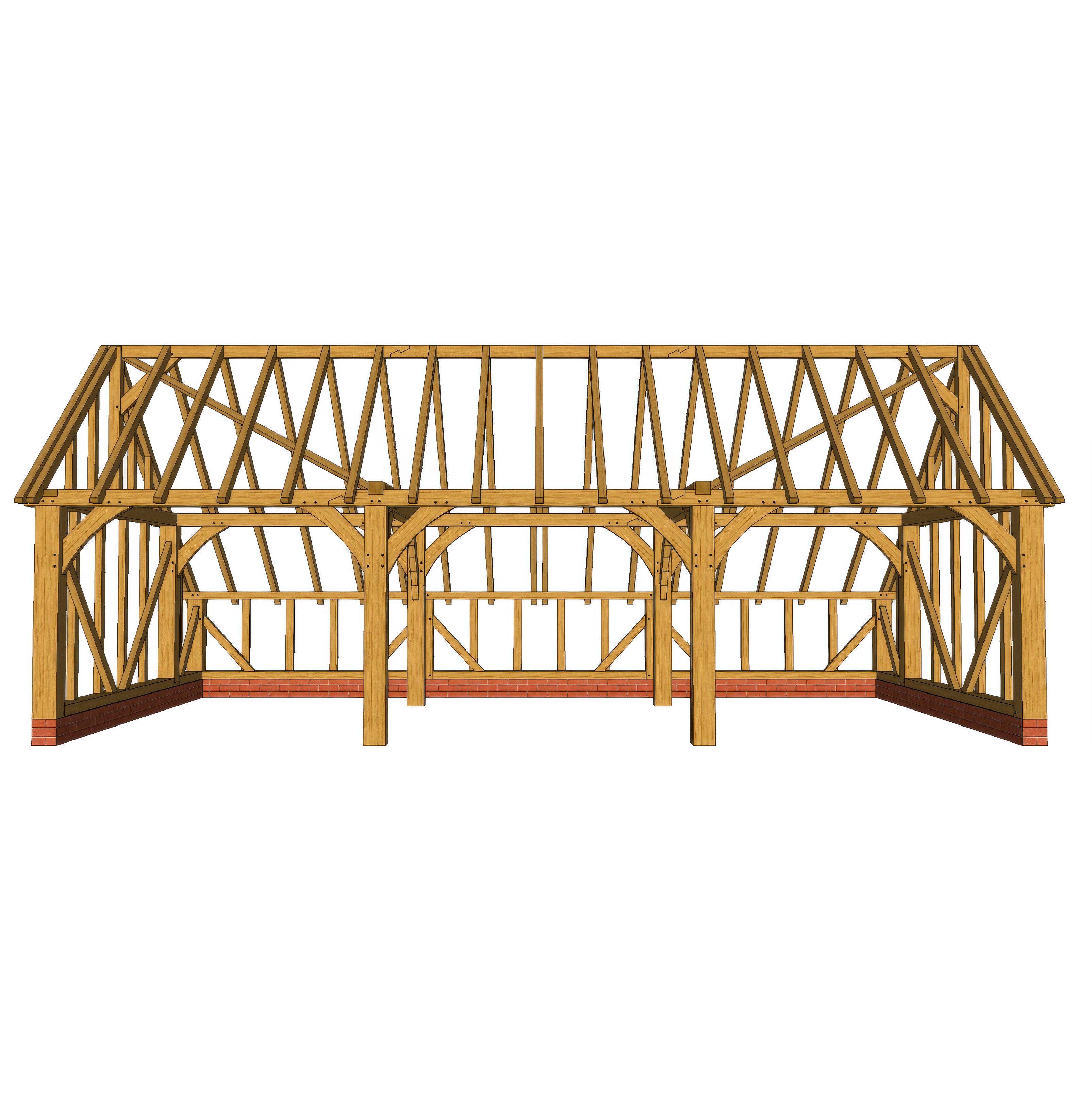 Freestanding Green Oak Framed Triple Bay Garage with Dormer Roof - Catslide Extension