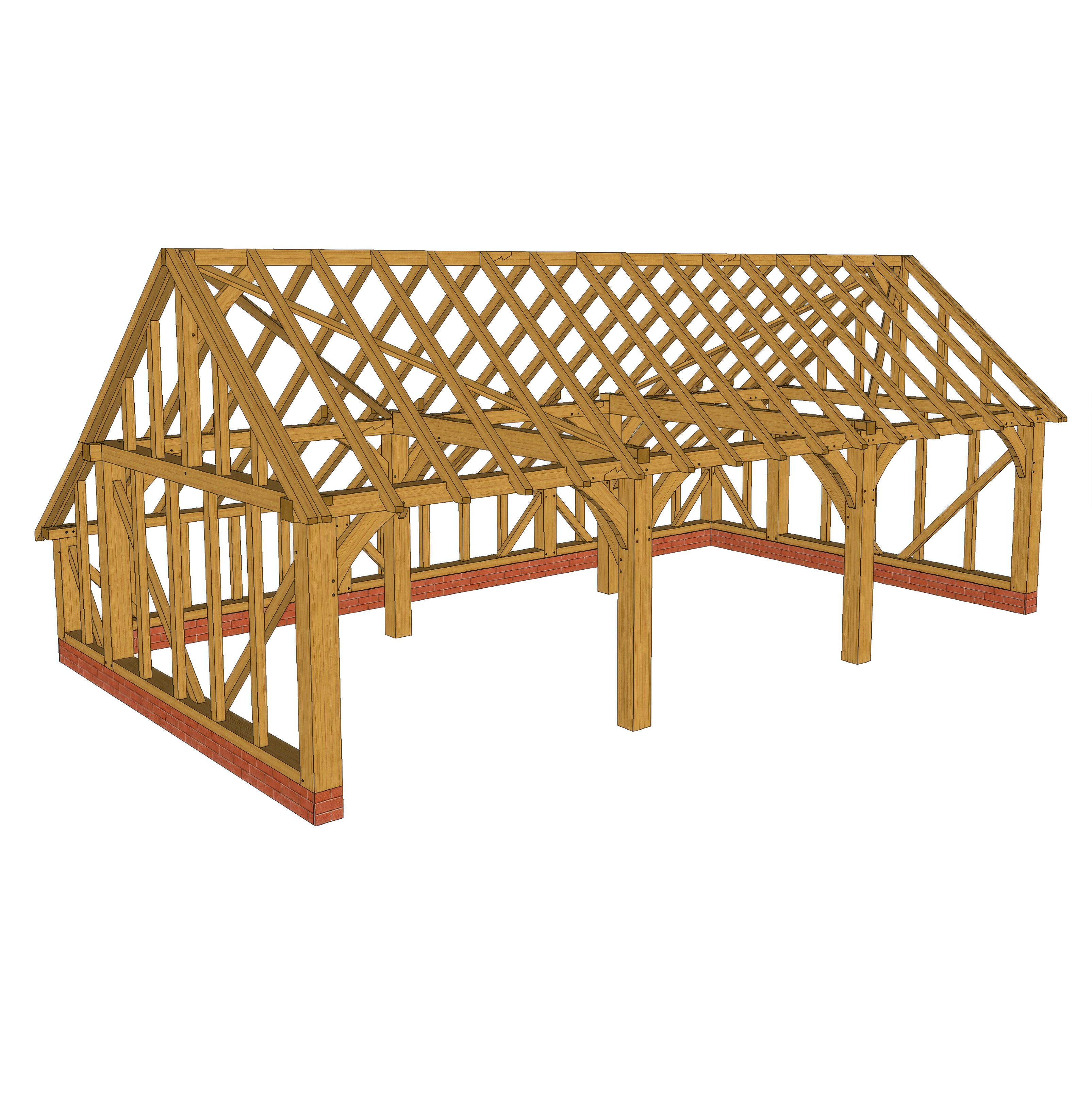 Freestanding Green Oak Framed Triple Bay Garage with Dormer Roof - Catslide Extension