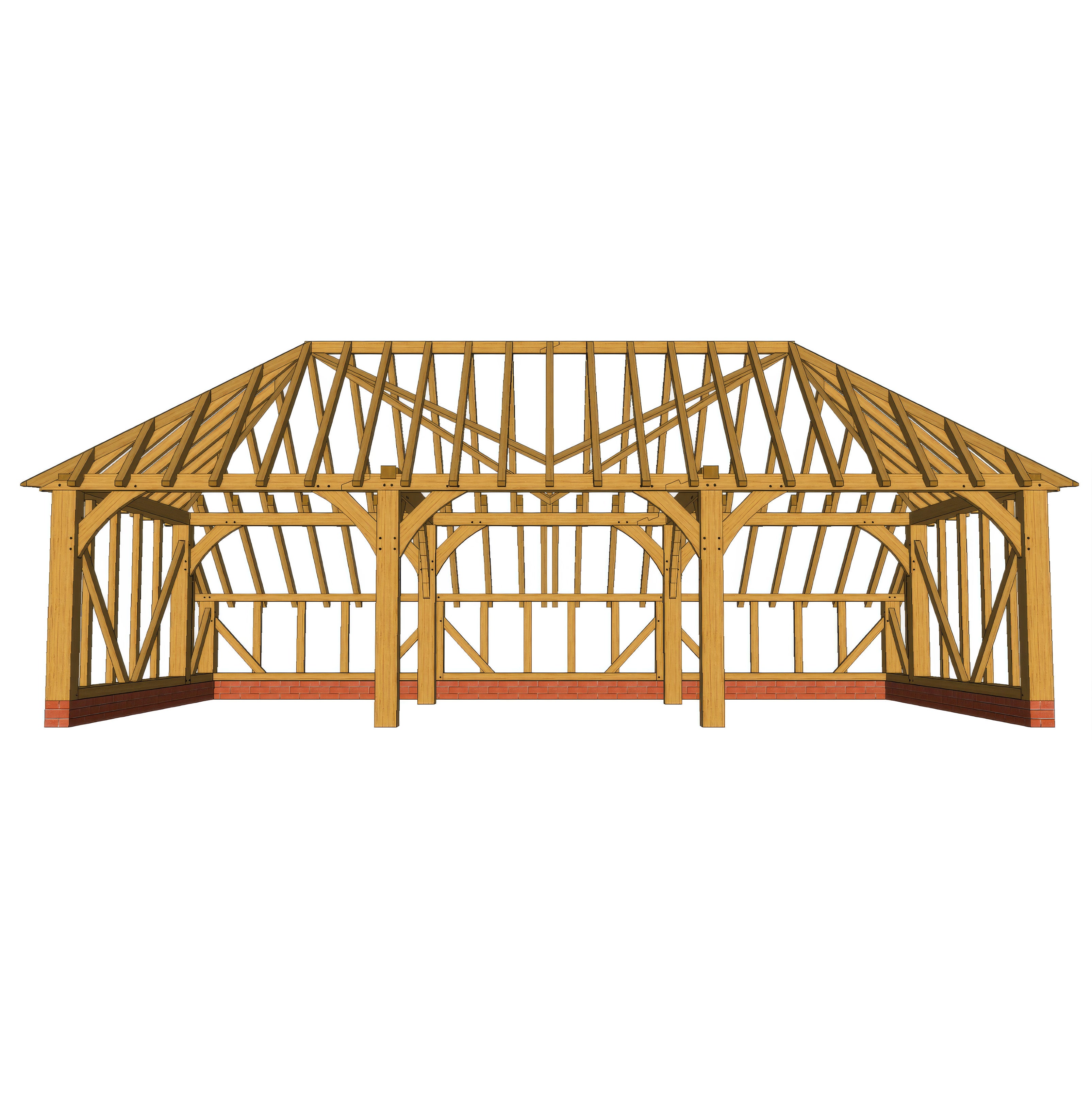 Freestanding Green Oak Framed Triple Bay Garage with Hip Roof - Catslide Extension