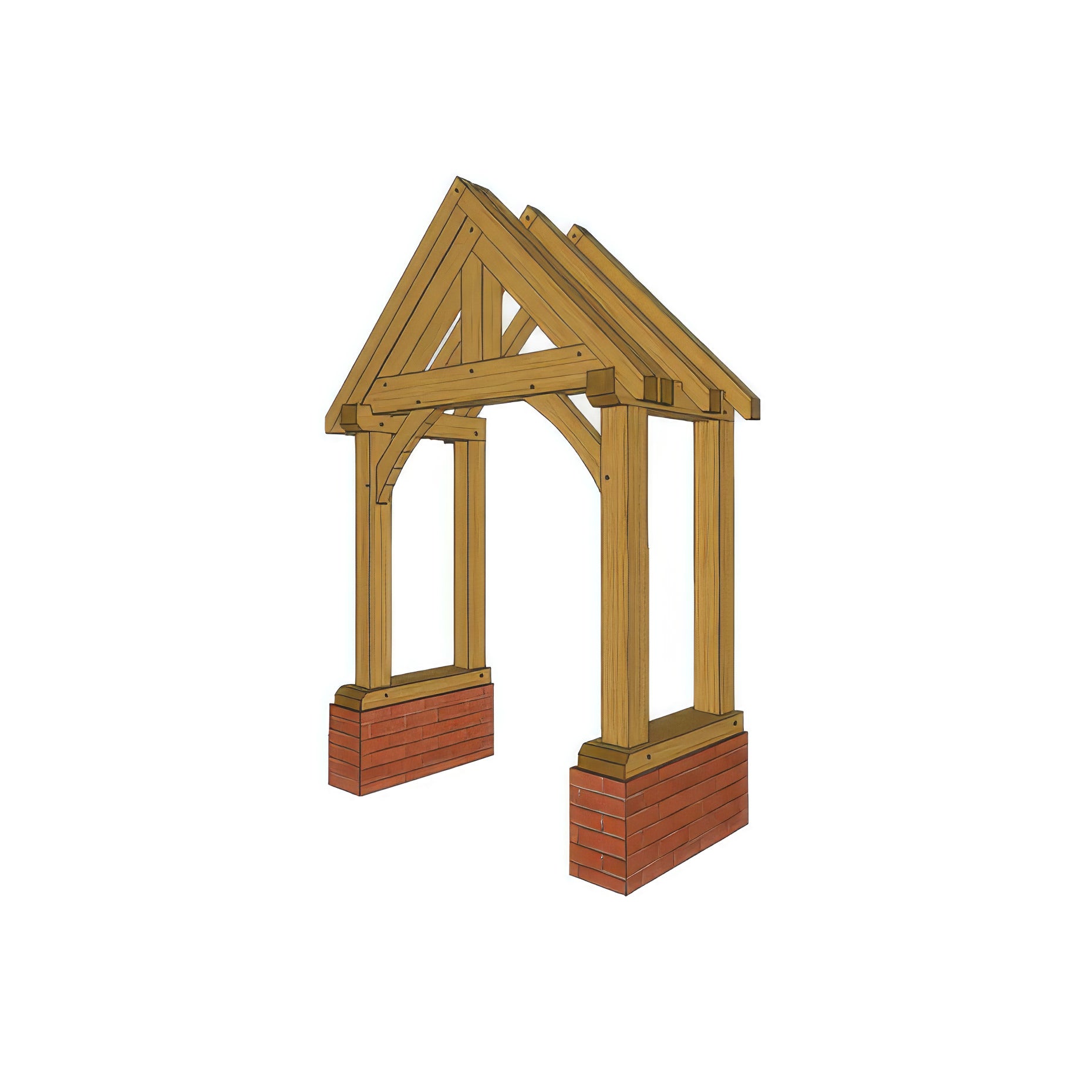Green Oak Framed Brick Plinth Porch - 0.95m Depth x 1.97m Width