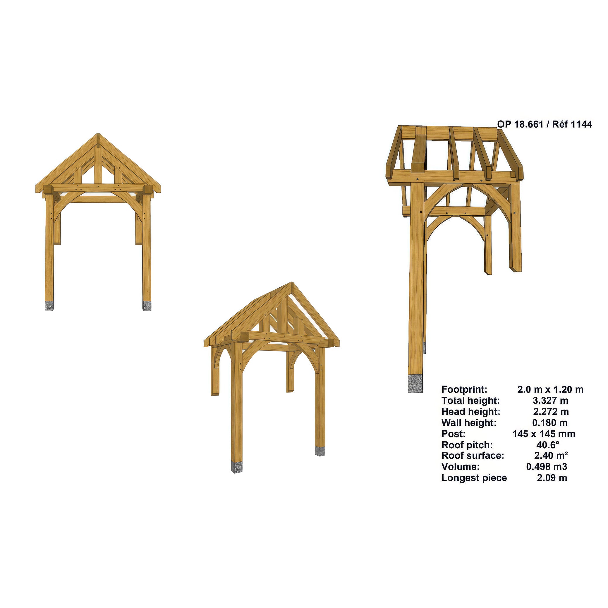 Green Oak Framed Half Post Porch - 1.2m Depth x 2m Width