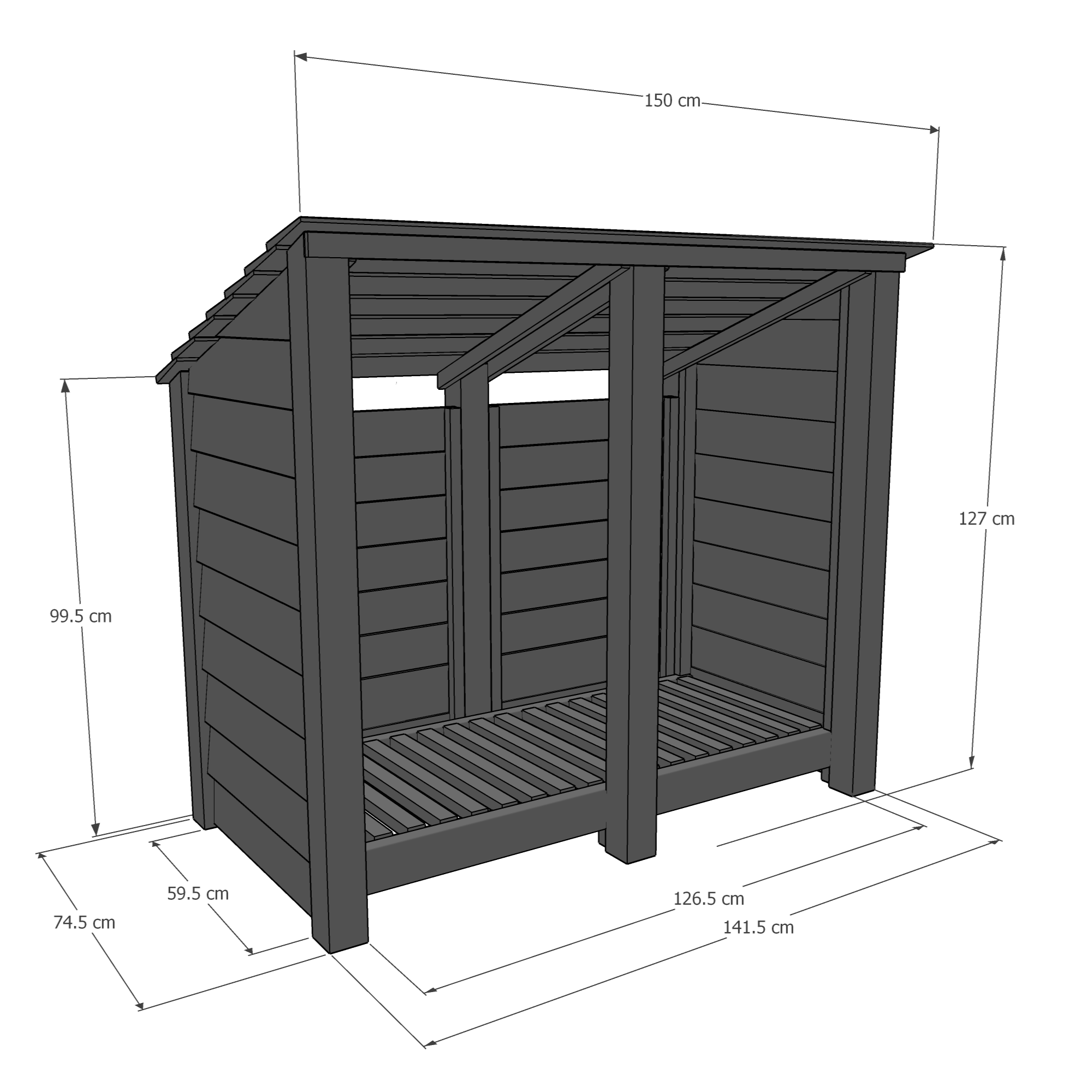 Cottesmore Log Store - Rustic Brown - Solid Panels - 5ft Wide x 4ft Tall