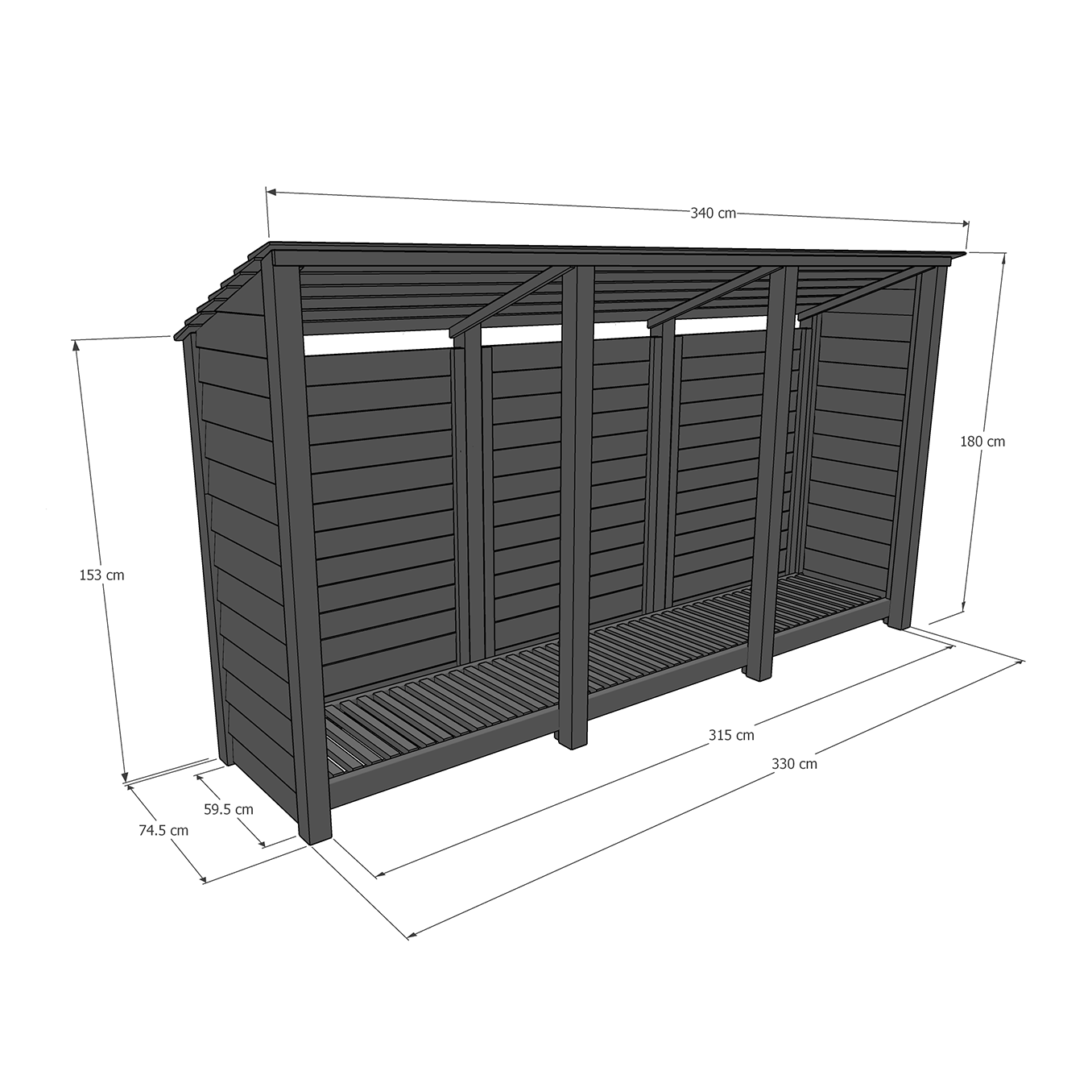 Empingham Log Store - Rustic Brown - Slatted Panels - 11ft Wide x 6ft Tall