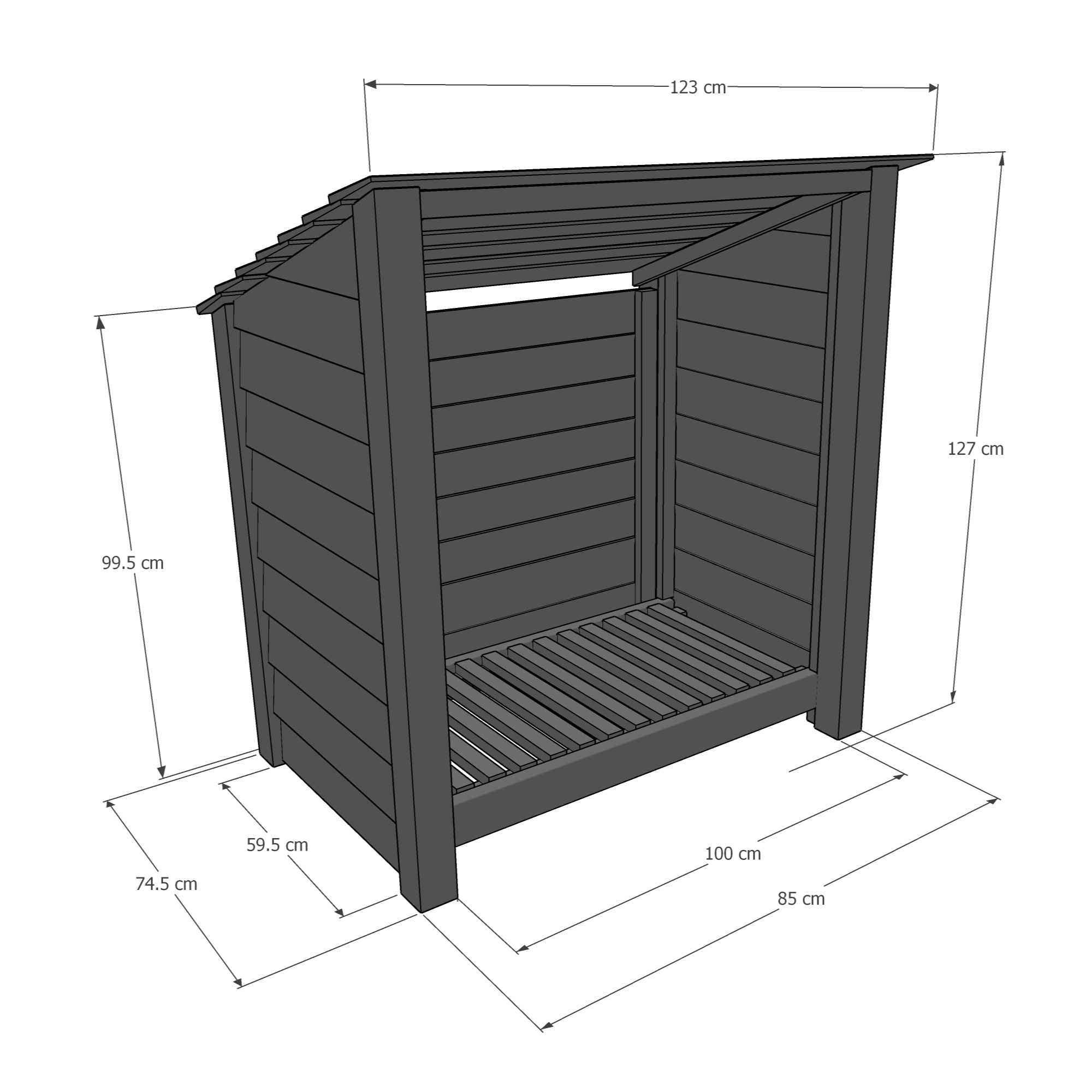 Greetham Log Store - Rustic Brown - Solid Panels - 4ft Wide x 4ft Tall