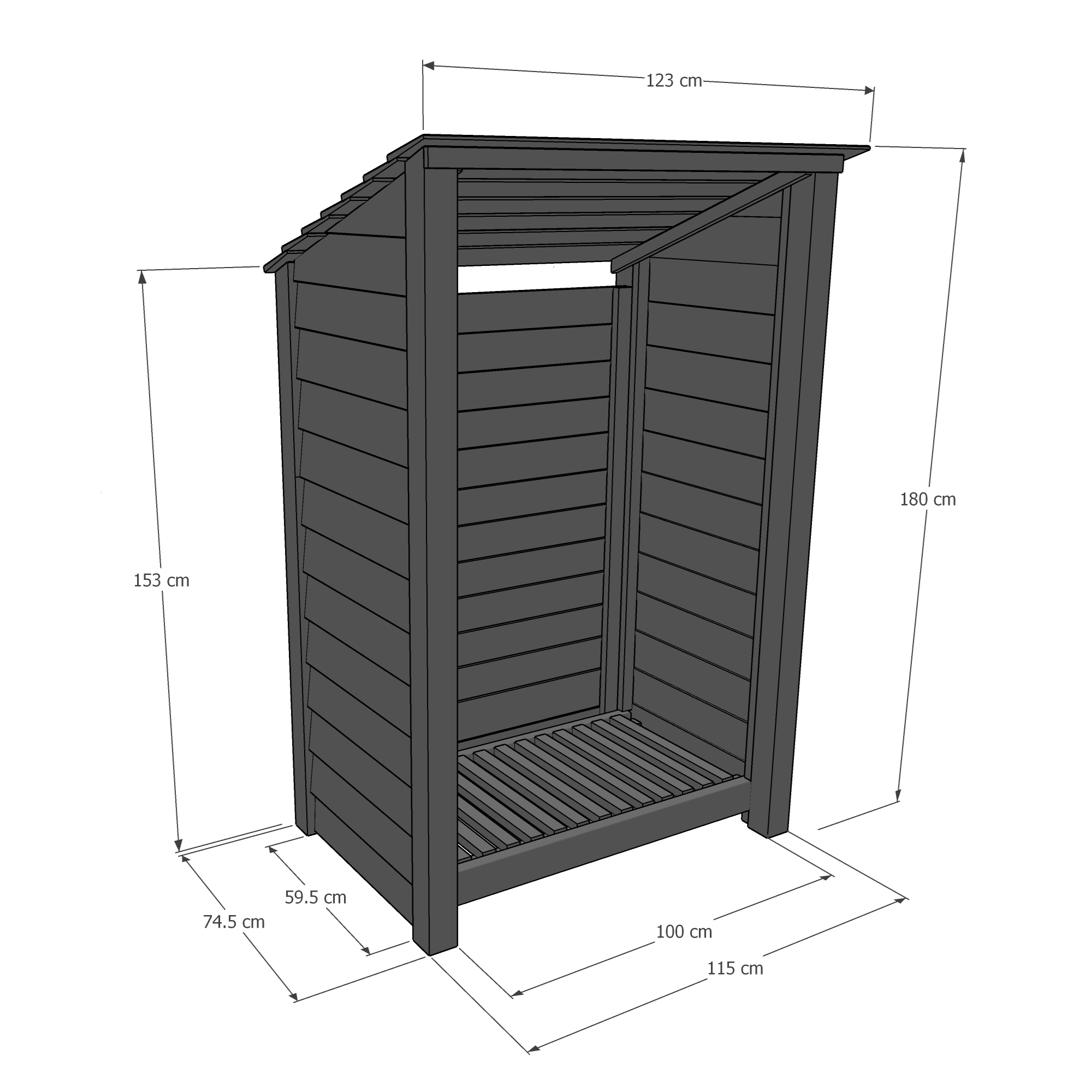 Greetham Log Store - Rustic Brown - Solid Panels - 4ft Wide x 6ft Tall
