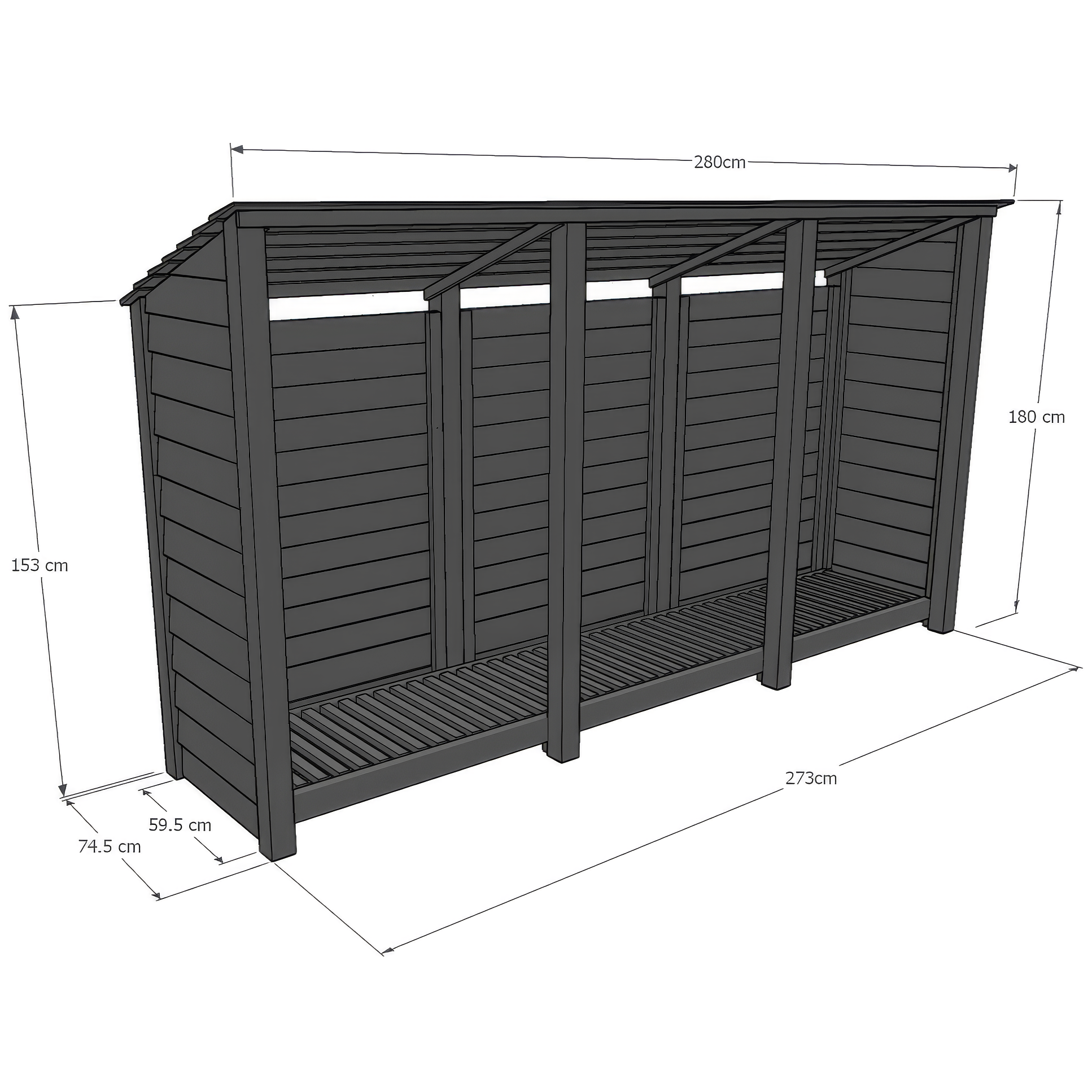 Ryhall Log Store - Light Green - Slatted Panels - 9ft Wide x 6ft Tall