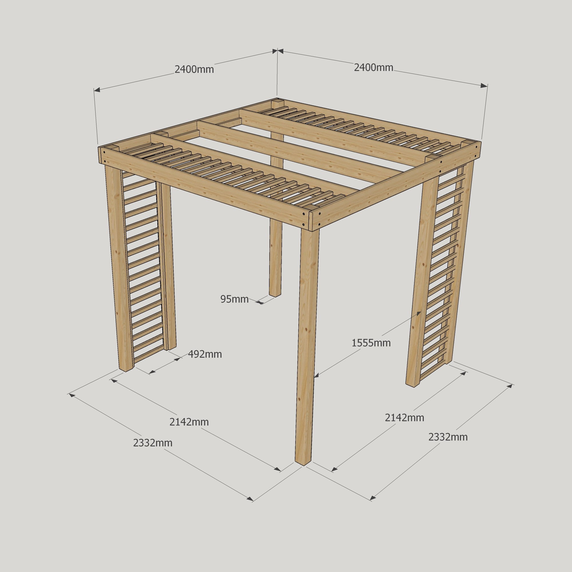 Freestanding Panel Pergola - Light Green - 2.4m Width x 2.4m Length