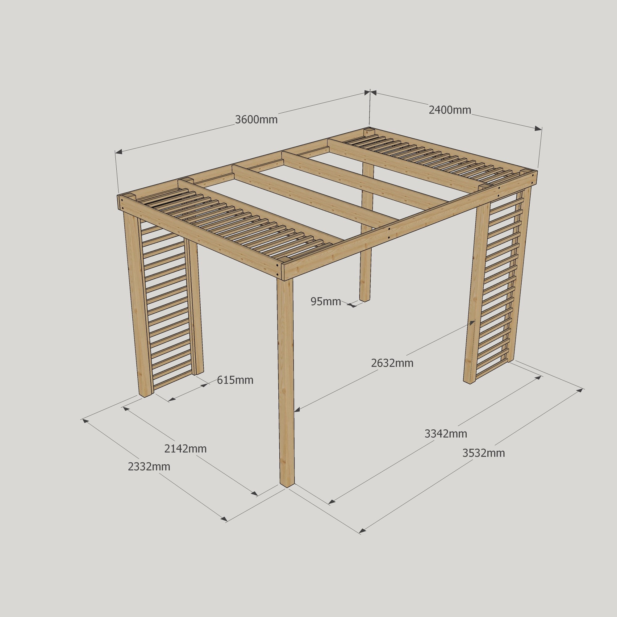 Freestanding Panel Pergola - Rustic Brown - 2.4m Width x 3.6m Length