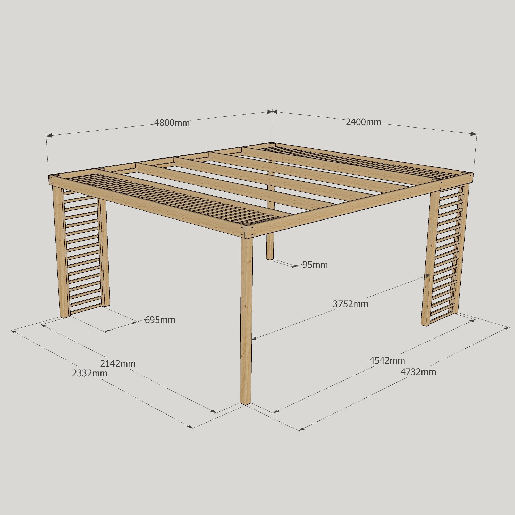 Freestanding Panel Pergola - Rustic Brown - 2.4m Width x 4.8m Length