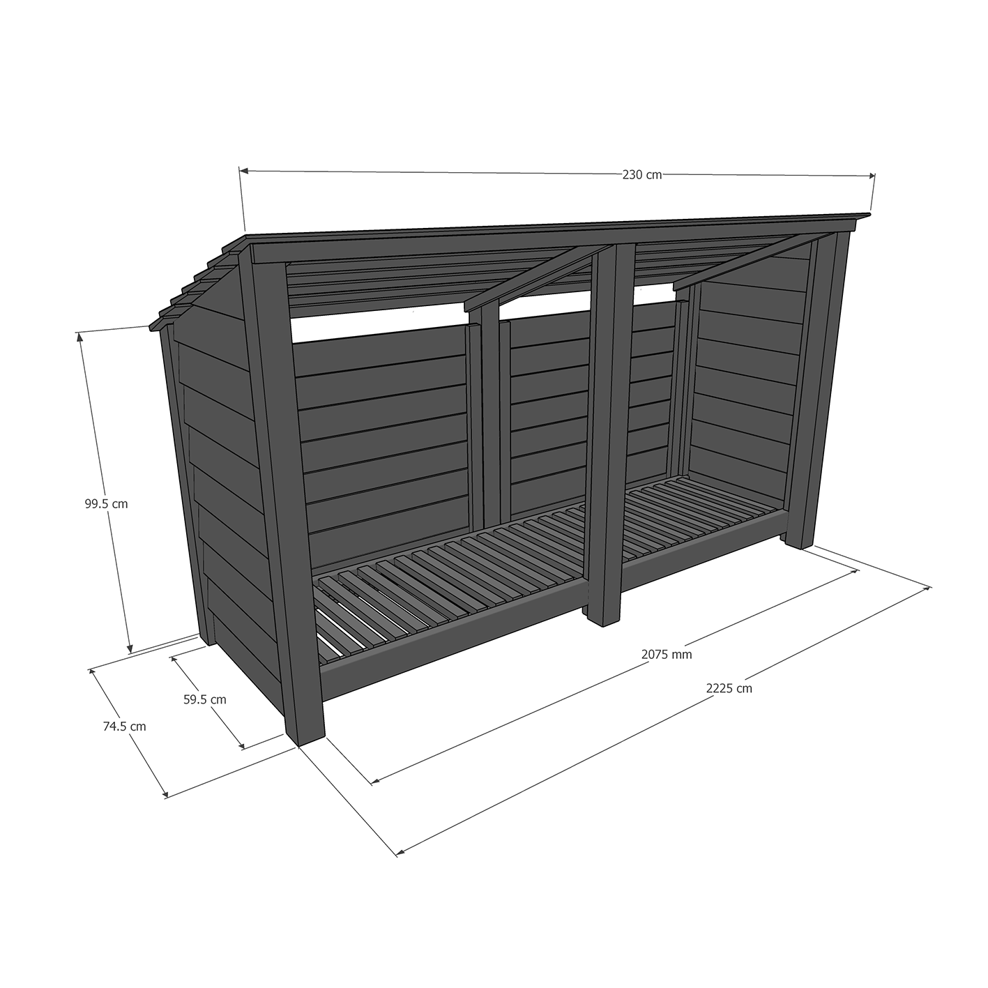 Normanton Log Store - Light Green - Solid Panels - 7ft Wide x 4ft Tall