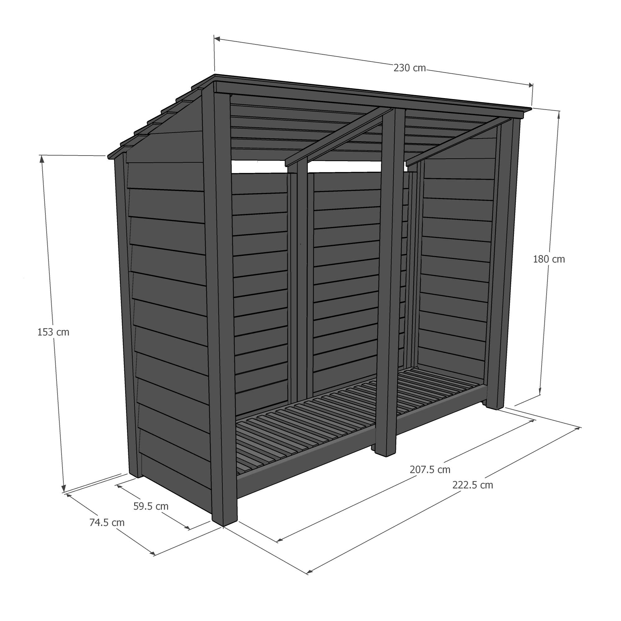 Normanton Log Store - Light Green - Slatted Panels - 7ft Wide x 6ft Tall