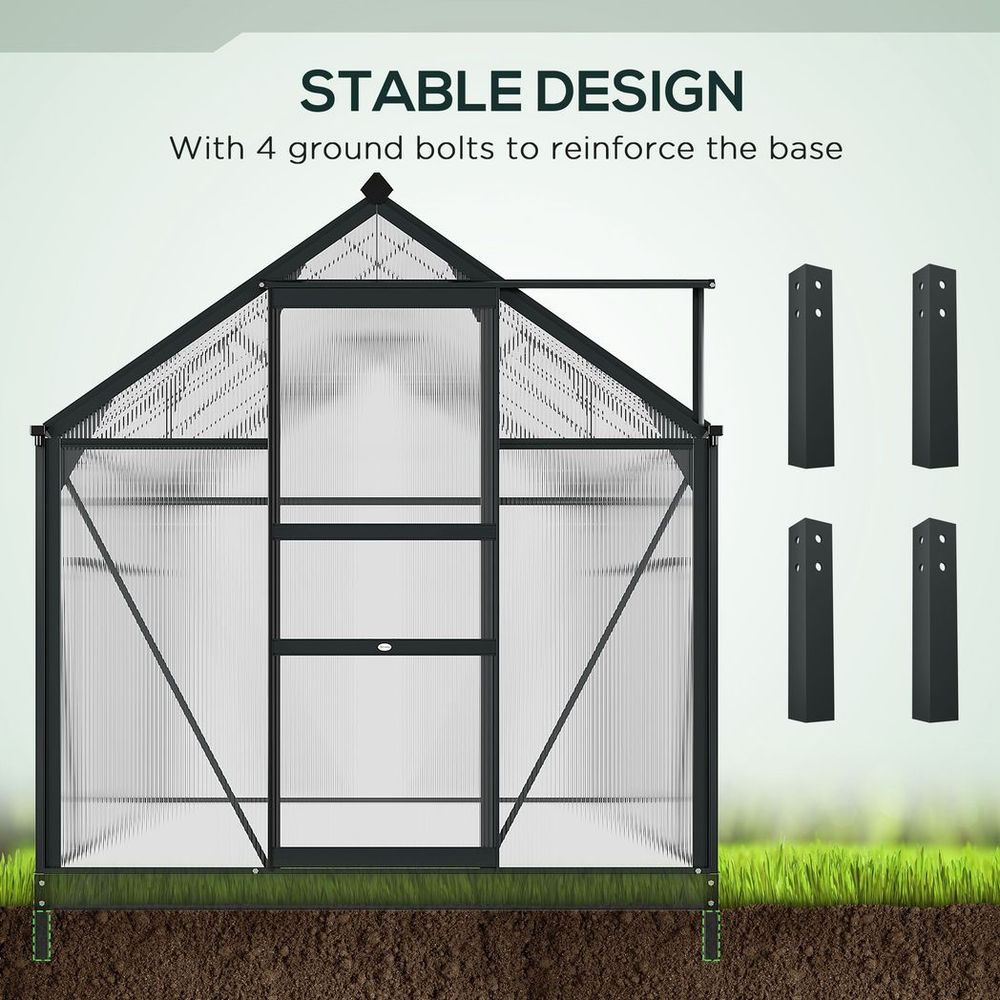 High-Quality 6x10ft Polycarbonate Greenhouse w/ Aluminium Frame & Slide Door