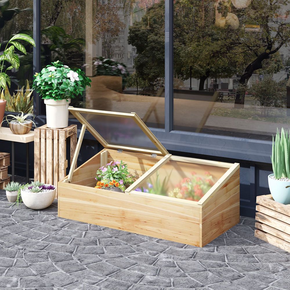 Outsunny Wooden Cold Frame Greenhouse, 100 x 50 x 36 cm, Natural