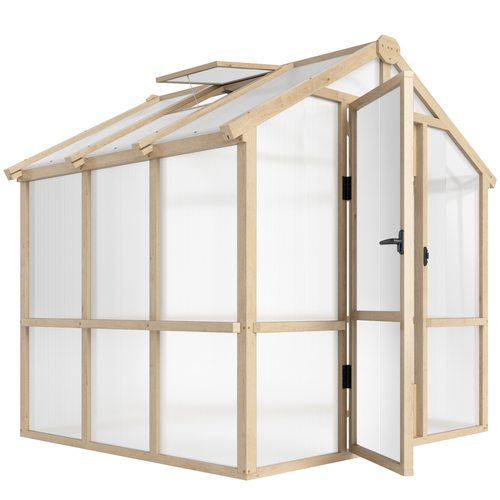 Outsunny 6.6 x 6ft Wooden Polycarbonate Greenhouse with Lockable Door