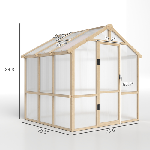 Outsunny 6.6 x 6ft Wooden Polycarbonate Greenhouse with Lockable Door