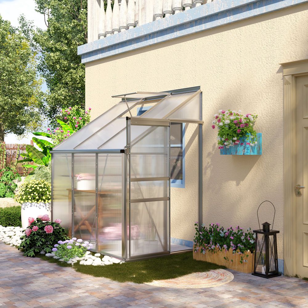 6 x 4ft Polycarbonate Greenhouse Aluminium Roof Vent, Rain Gutter Sliding Door