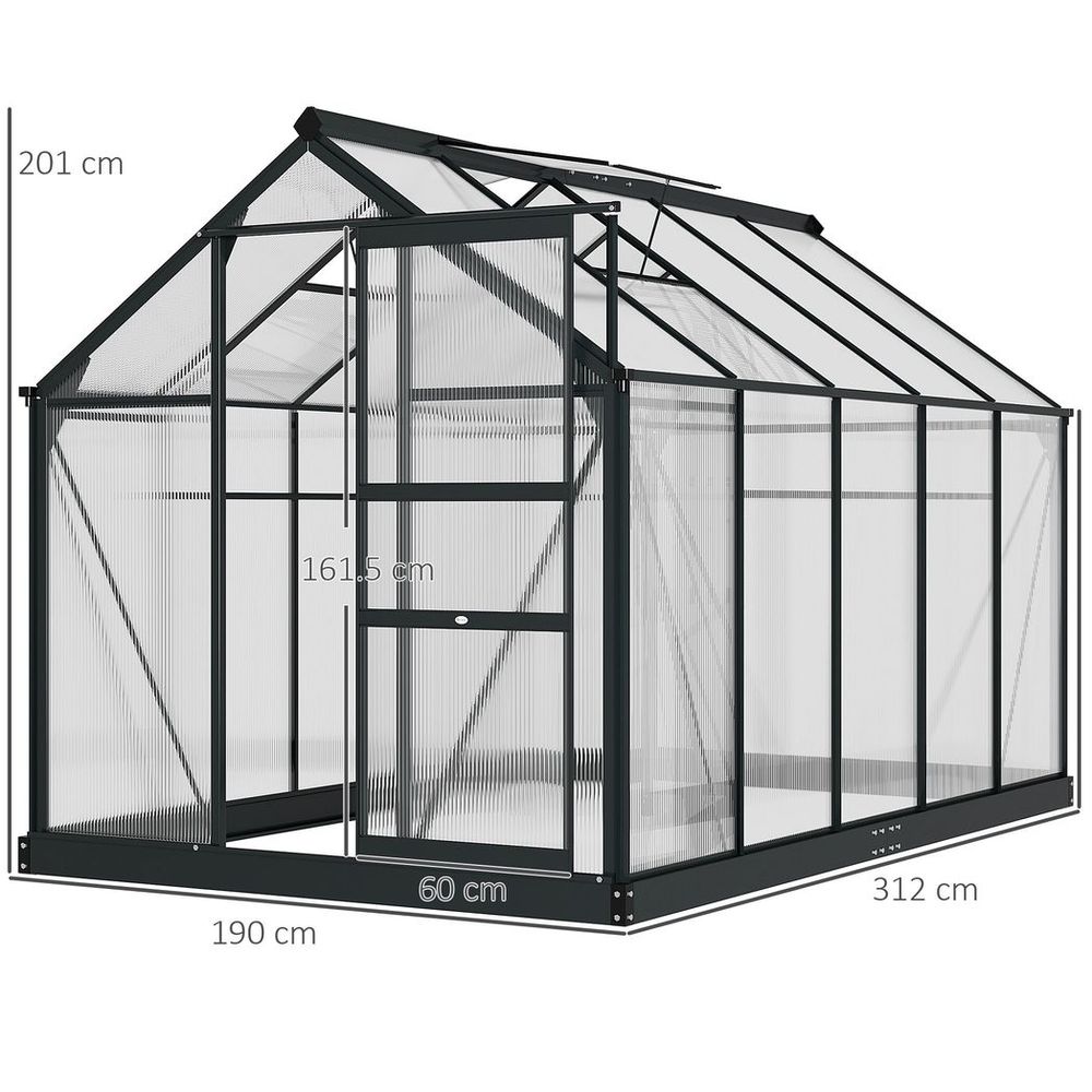 High-Quality 6x10ft Polycarbonate Greenhouse w/ Aluminium Frame & Slide Door