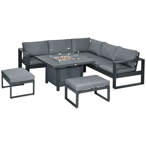 6-Piece Garden Furniture Set with Firepit Table Outdoor Sofa Aluminium