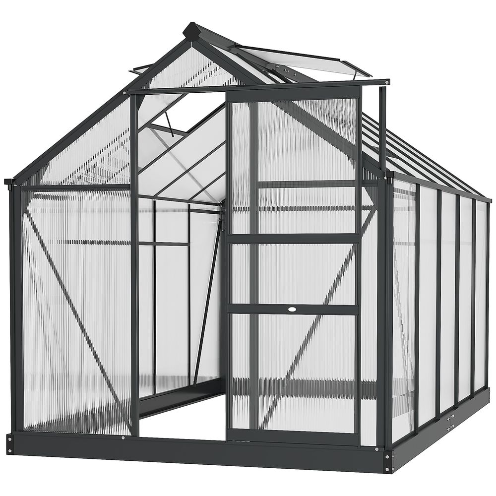 High-Quality 6x10ft Polycarbonate Greenhouse w/ Aluminium Frame & Slide Door