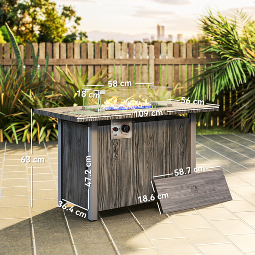 Outsunny Gas Fire Pit Table with 50,000 BTU Burner, Cover, Dark Grey