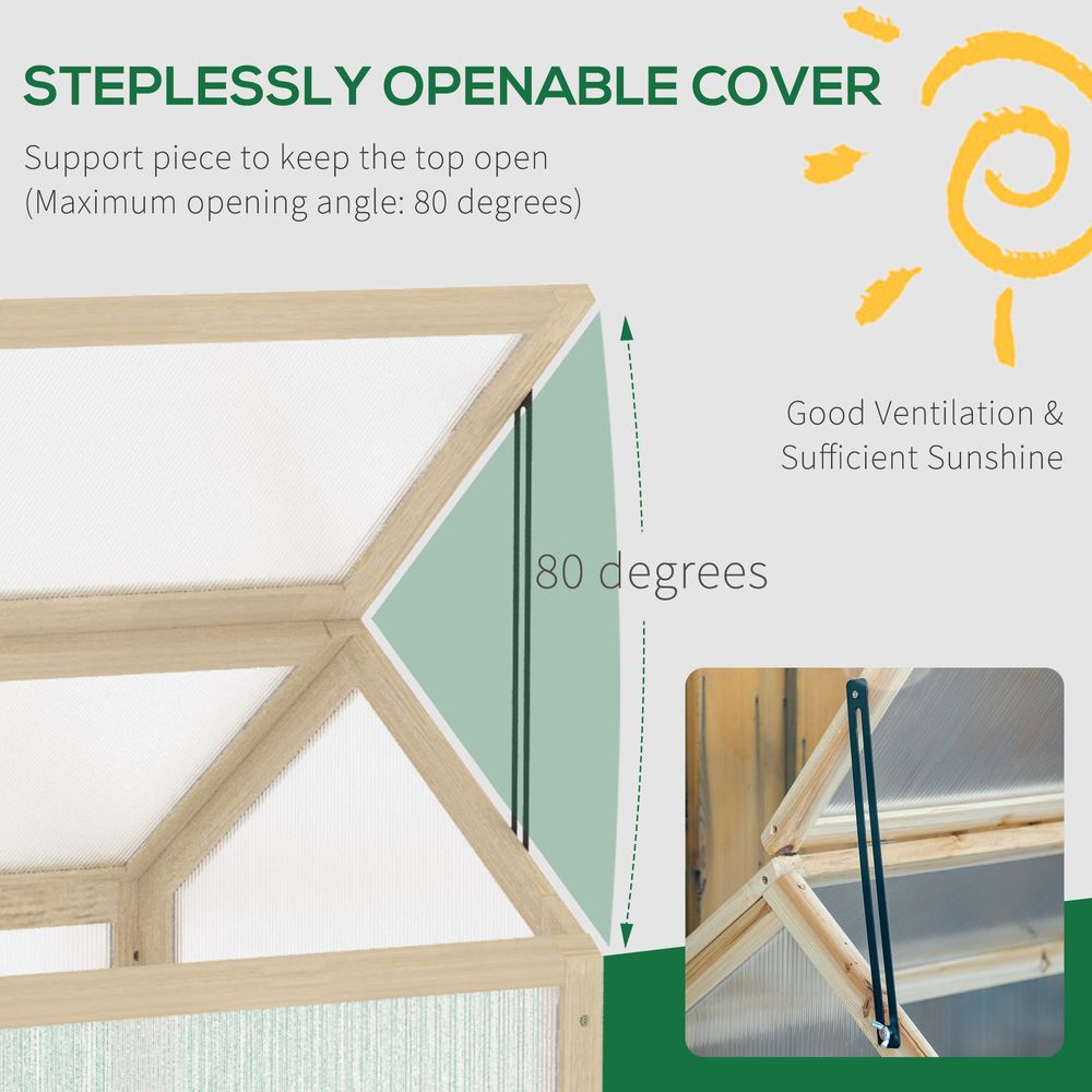 Outsunny Wooden Cold Frame with Openable Top Cover, 90 x 52 x 50cm, Natural