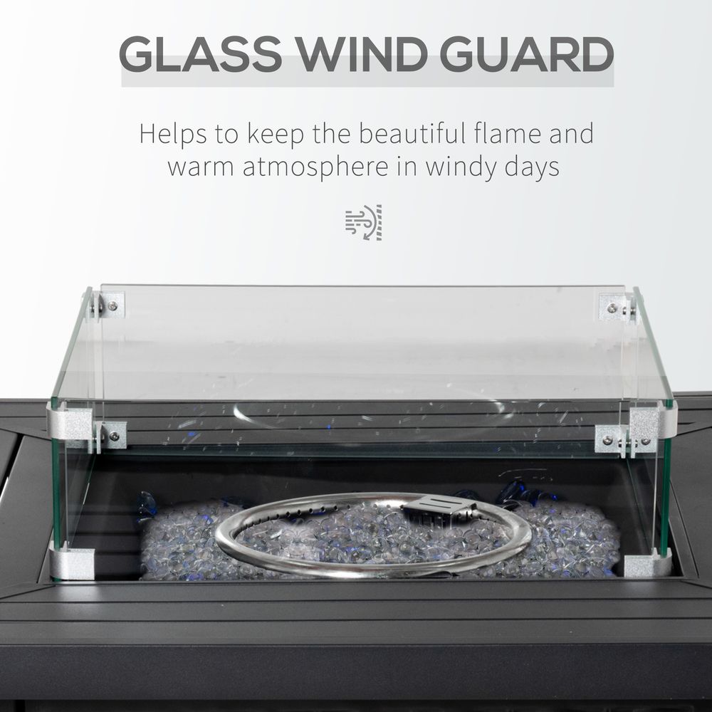 Outsunny Fire Pit Table: Wind Screen, Glass Beads