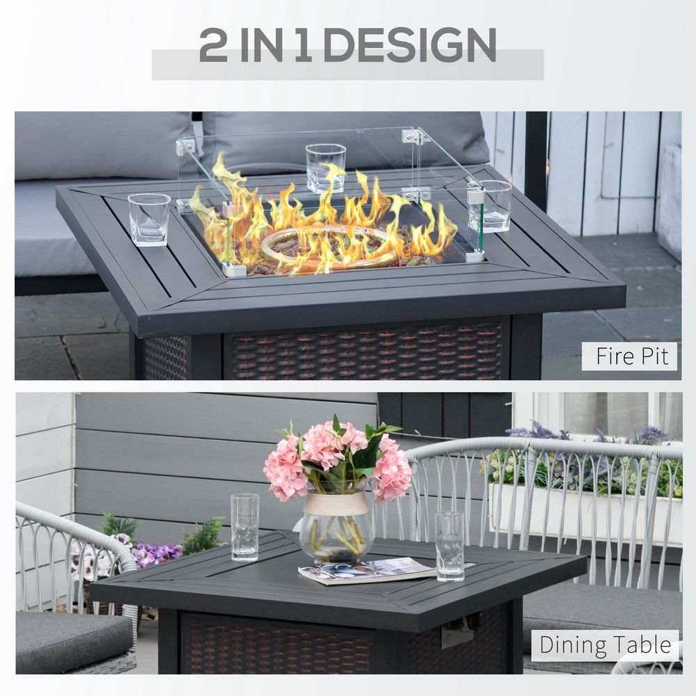 Outsunny Fire Pit Table: Wind Screen, Glass Beads