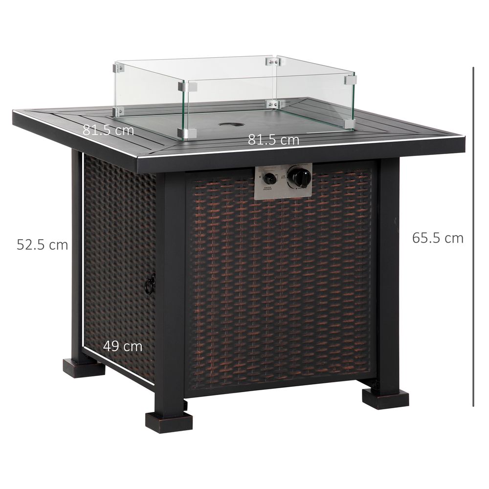 Outsunny Fire Pit Table: Wind Screen, Glass Beads